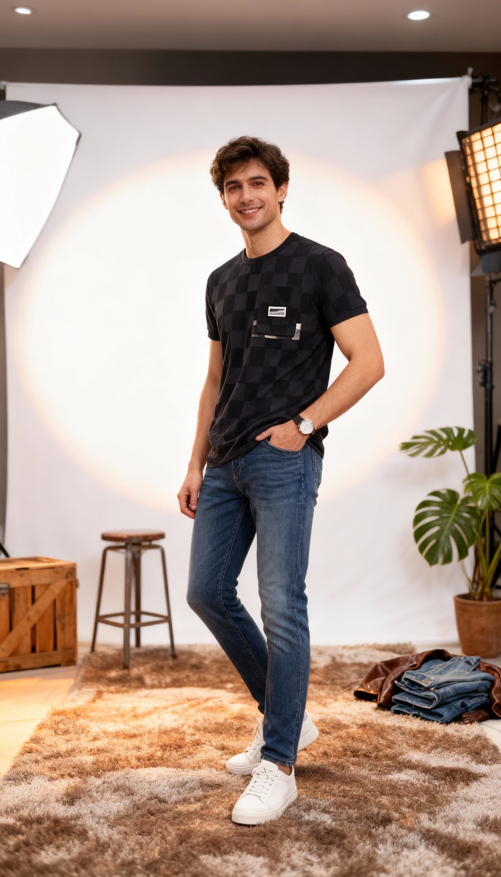 Self Printed Men's T-Shirt  With Designed Pocket