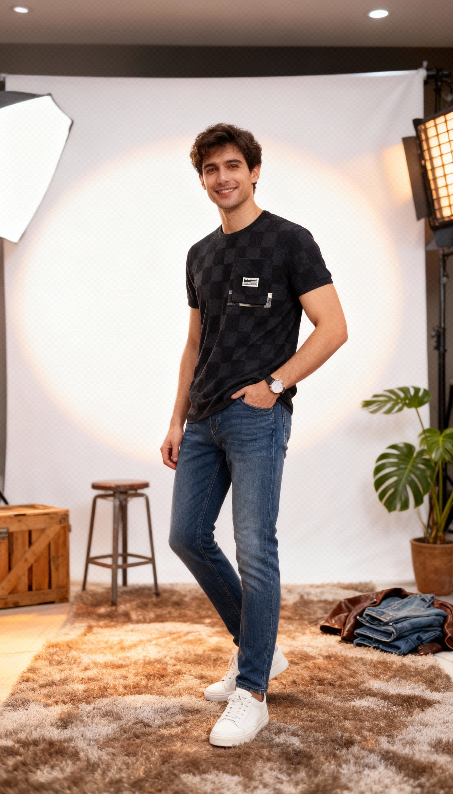 Self Printed Men's T-Shirt  With Designed Pocket