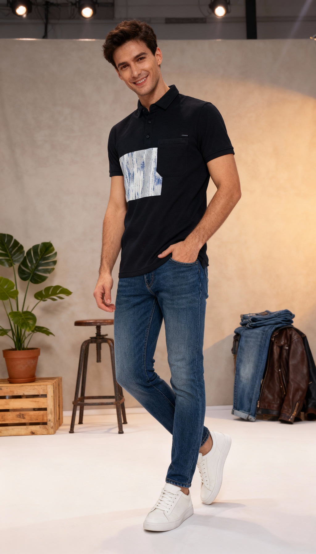 Self Printed Polo Men's T-Shirt With Pocket