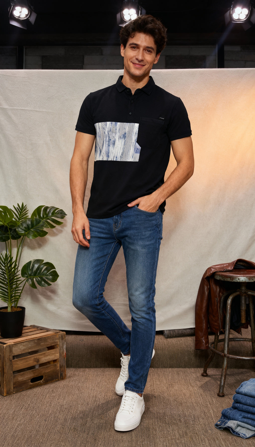 Self Printed Polo Men's T-Shirt With Pocket