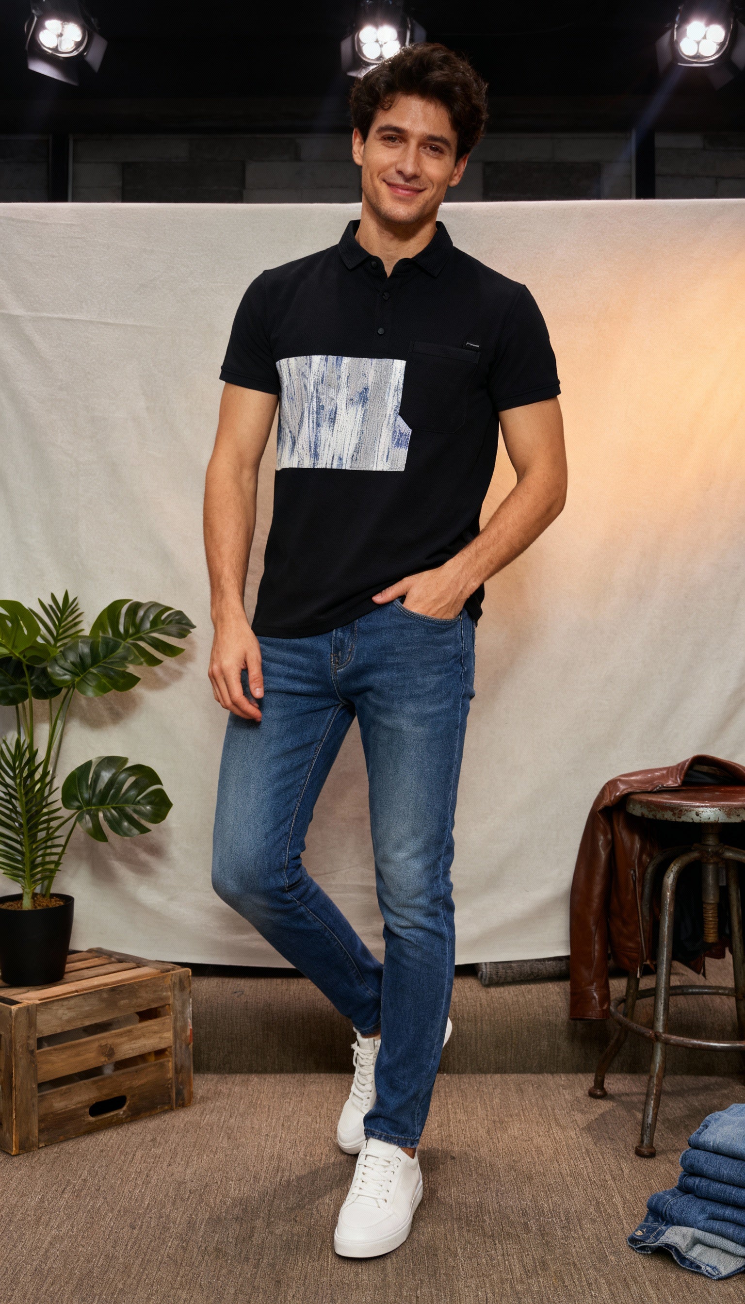 Self Printed Polo Men's T-Shirt With Pocket