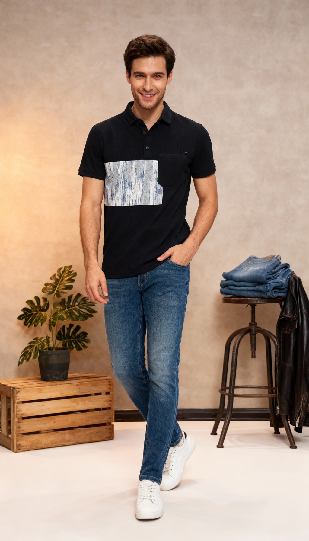 Self Printed Polo Men's T-Shirt With Pocket