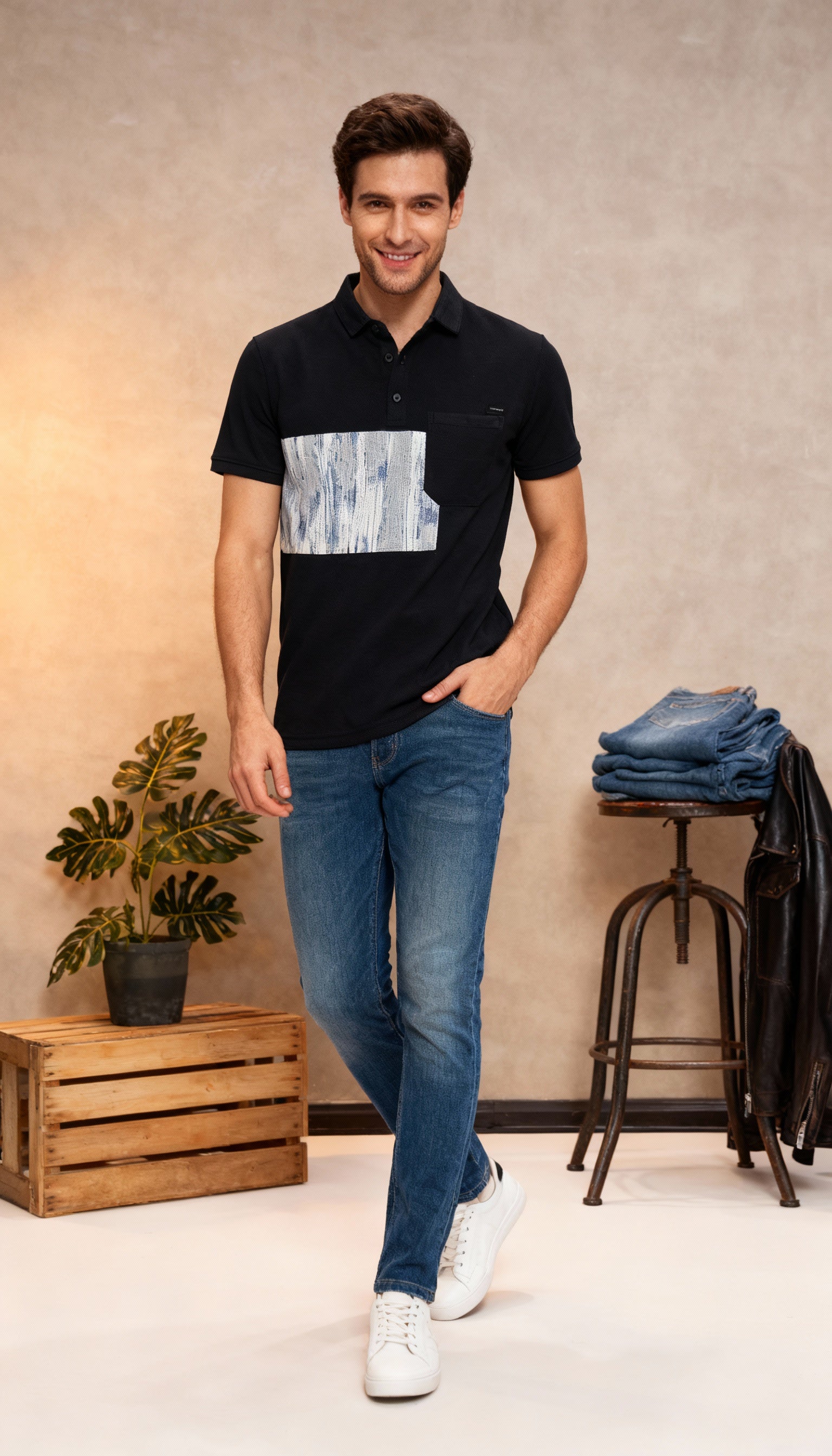 Self Printed Polo Men's T-Shirt With Pocket
