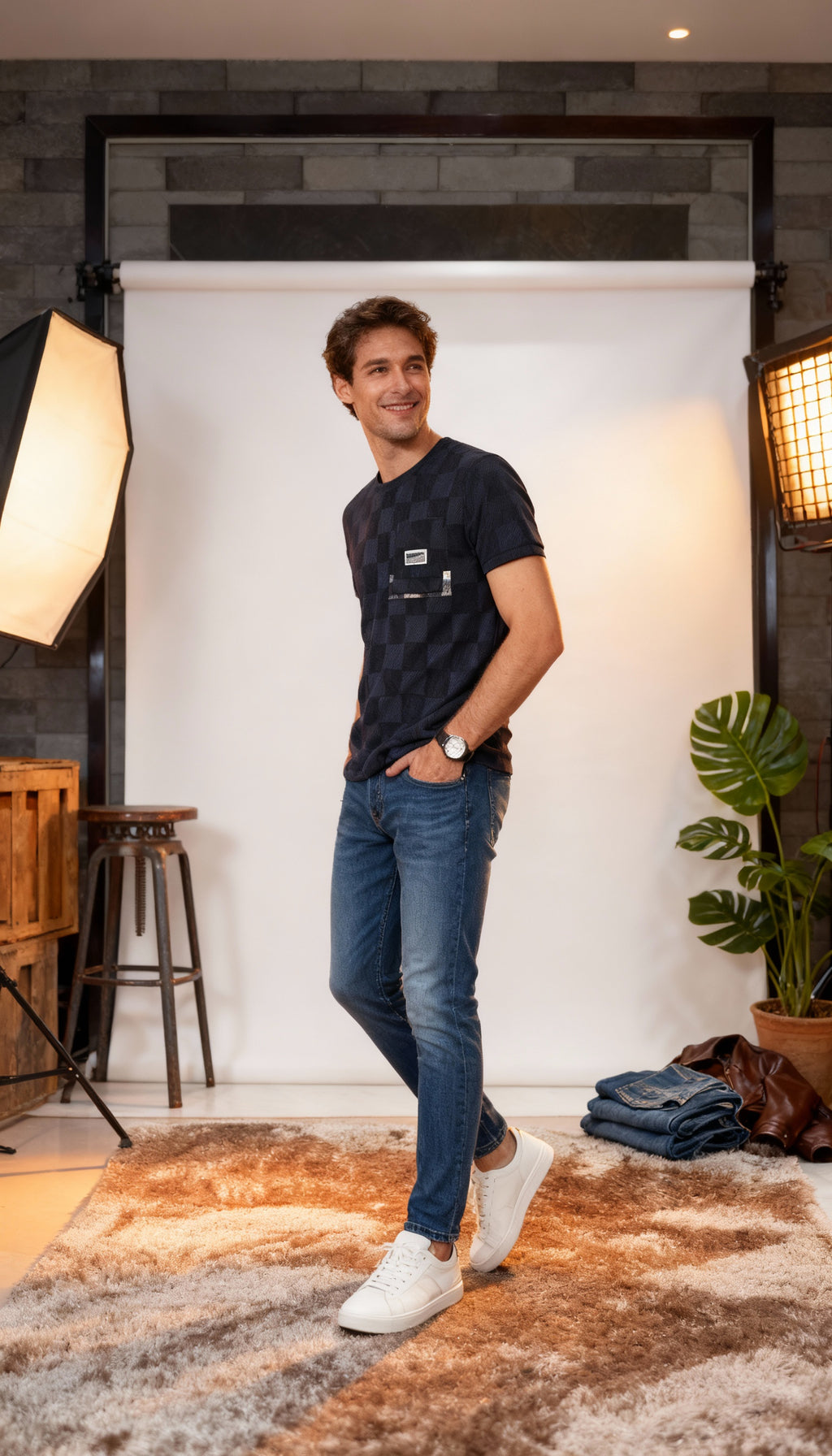 Self Printed Men's T-Shirt  With Designed Pocket