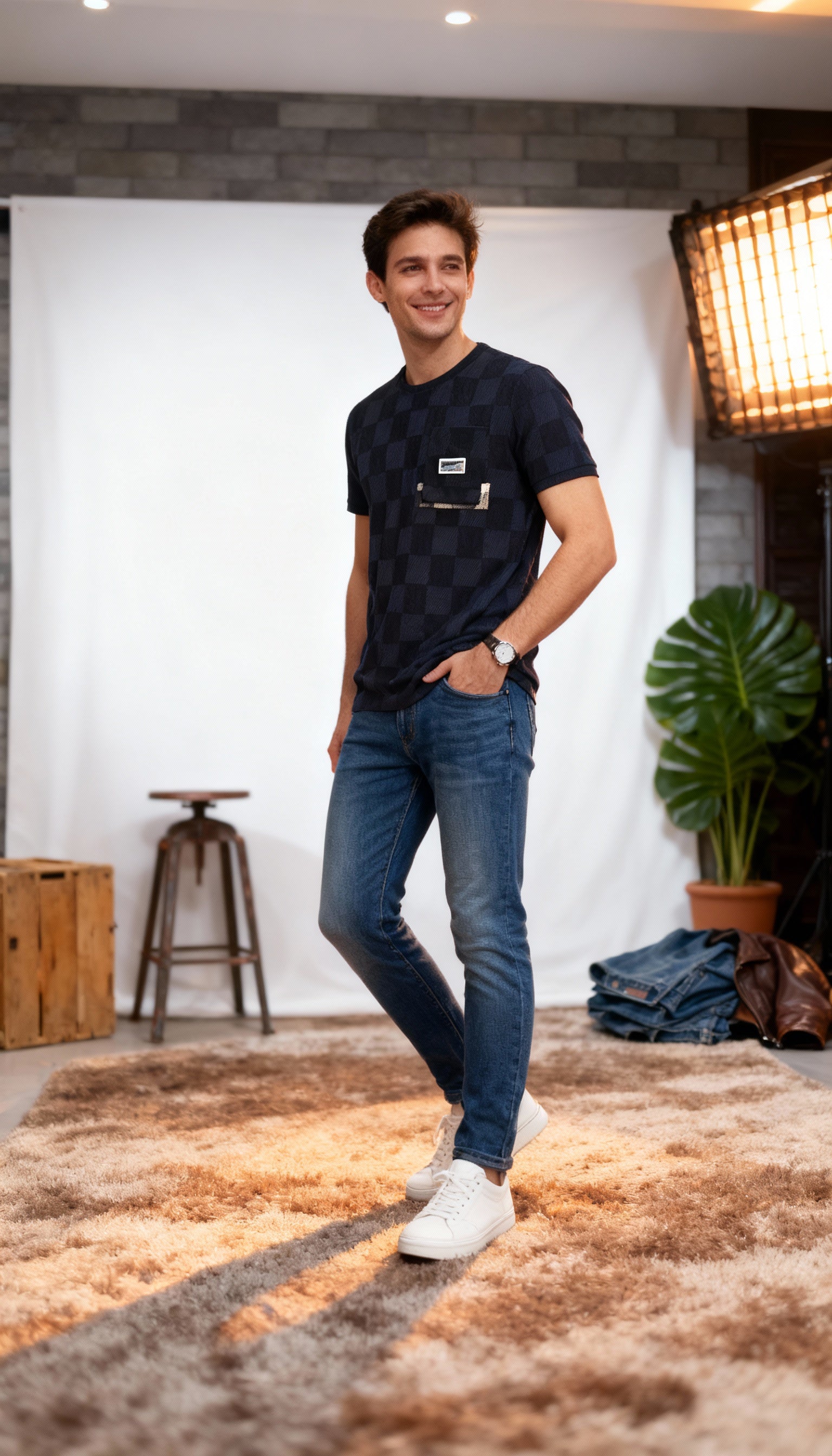 Self Printed Men's T-Shirt  With Designed Pocket