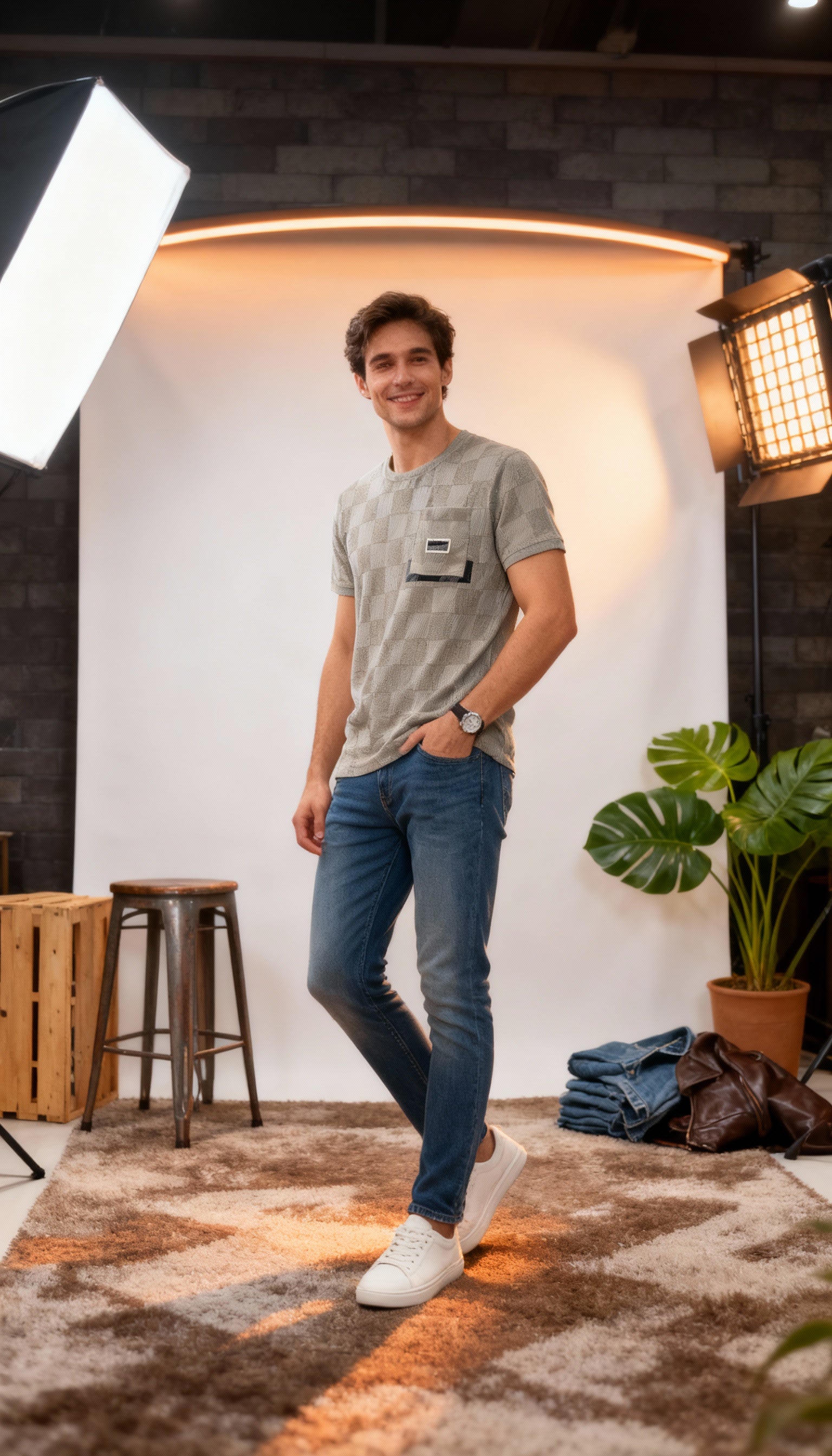 Self Printed Men's T-Shirt  With Designed Pocket