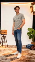 Self Printed Men's T-Shirt  With Designed Pocket