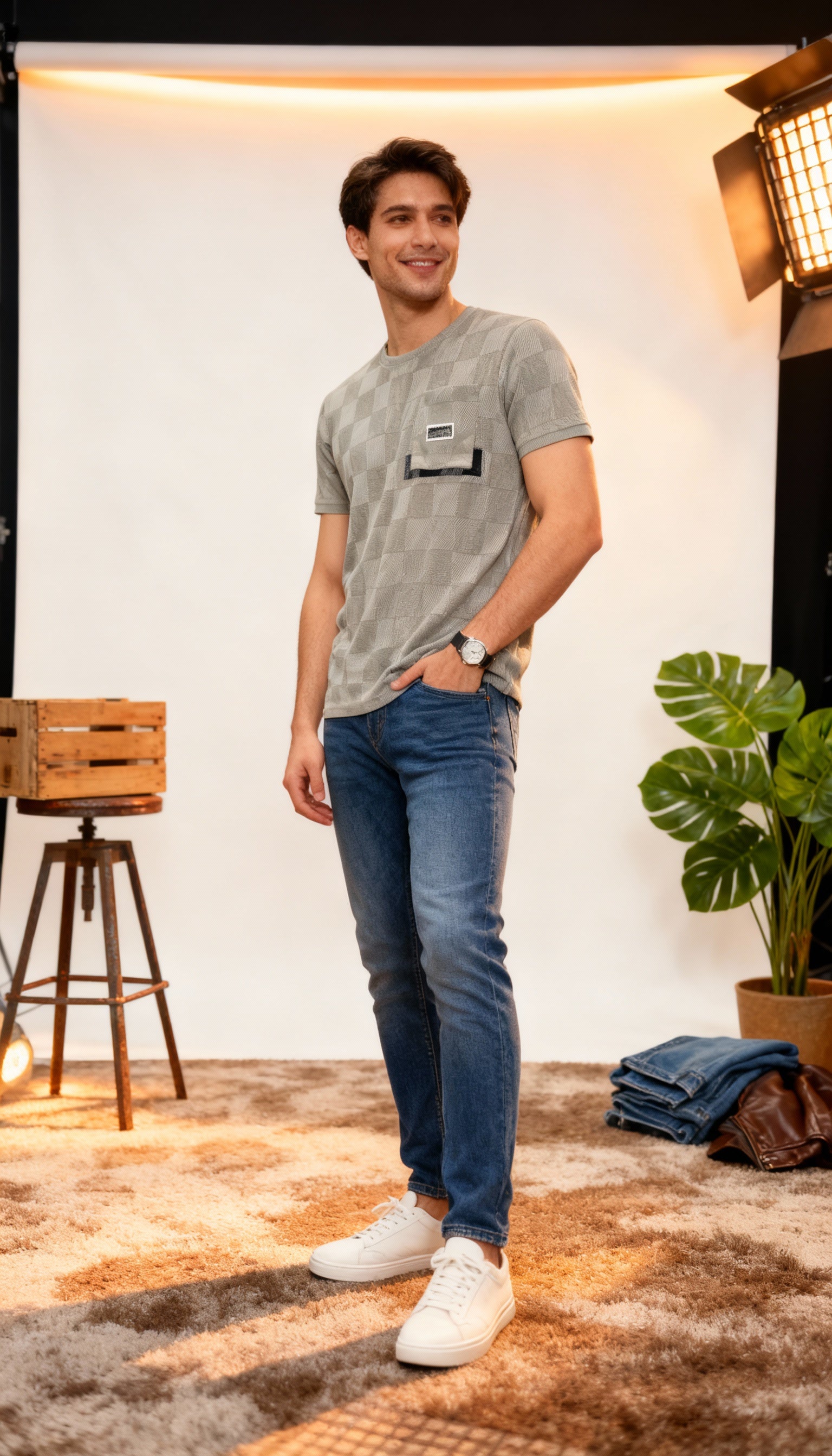 Self Printed Men's T-Shirt  With Designed Pocket