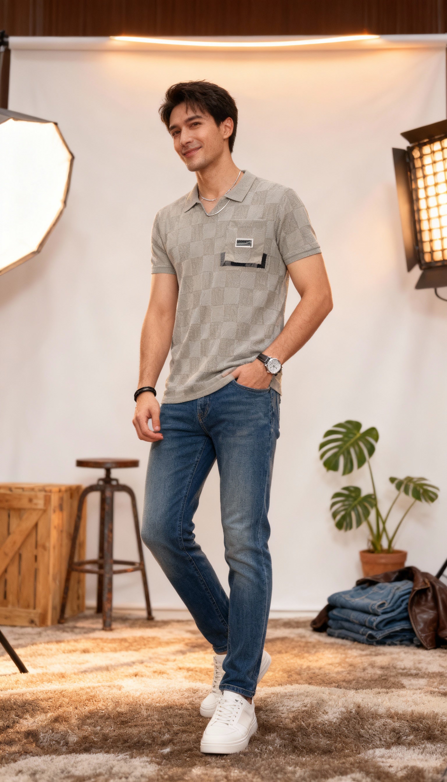 Self Printed Men's T-Shirt  With Designed Pocket