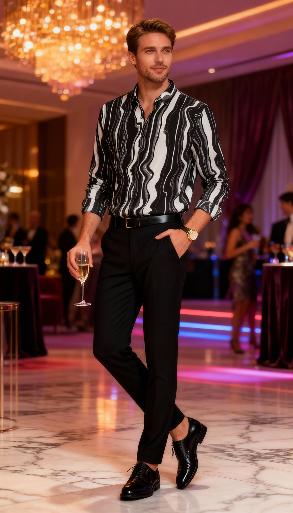 Korean Style Fancy Lining Design Men's Shirt