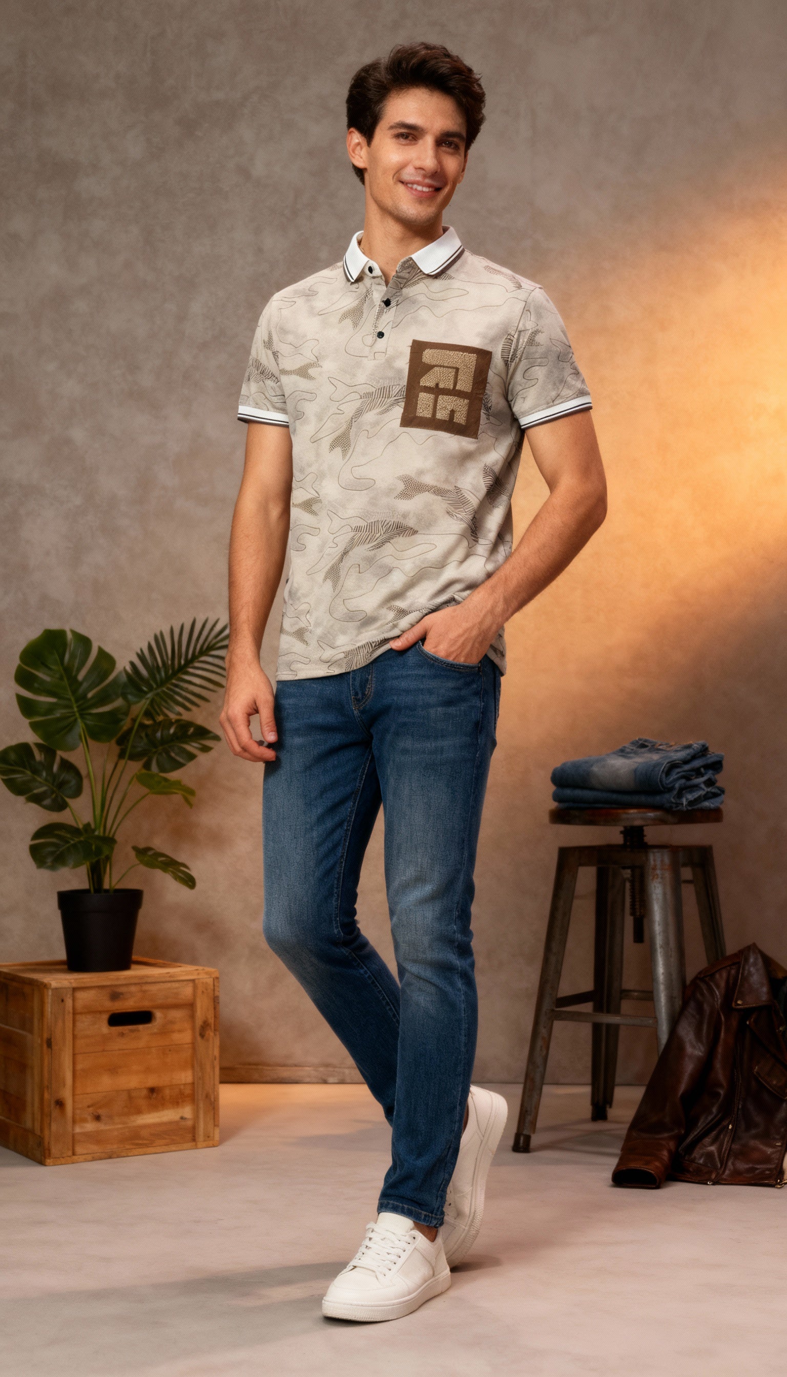 Self Printed Polo Men's T-Shirt With Designed Pocket