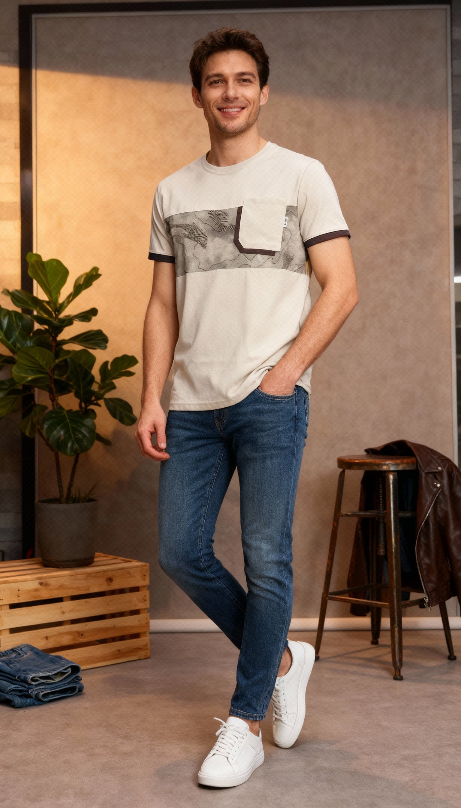 Self Printed Men's T-Shirt With Designed Pocket