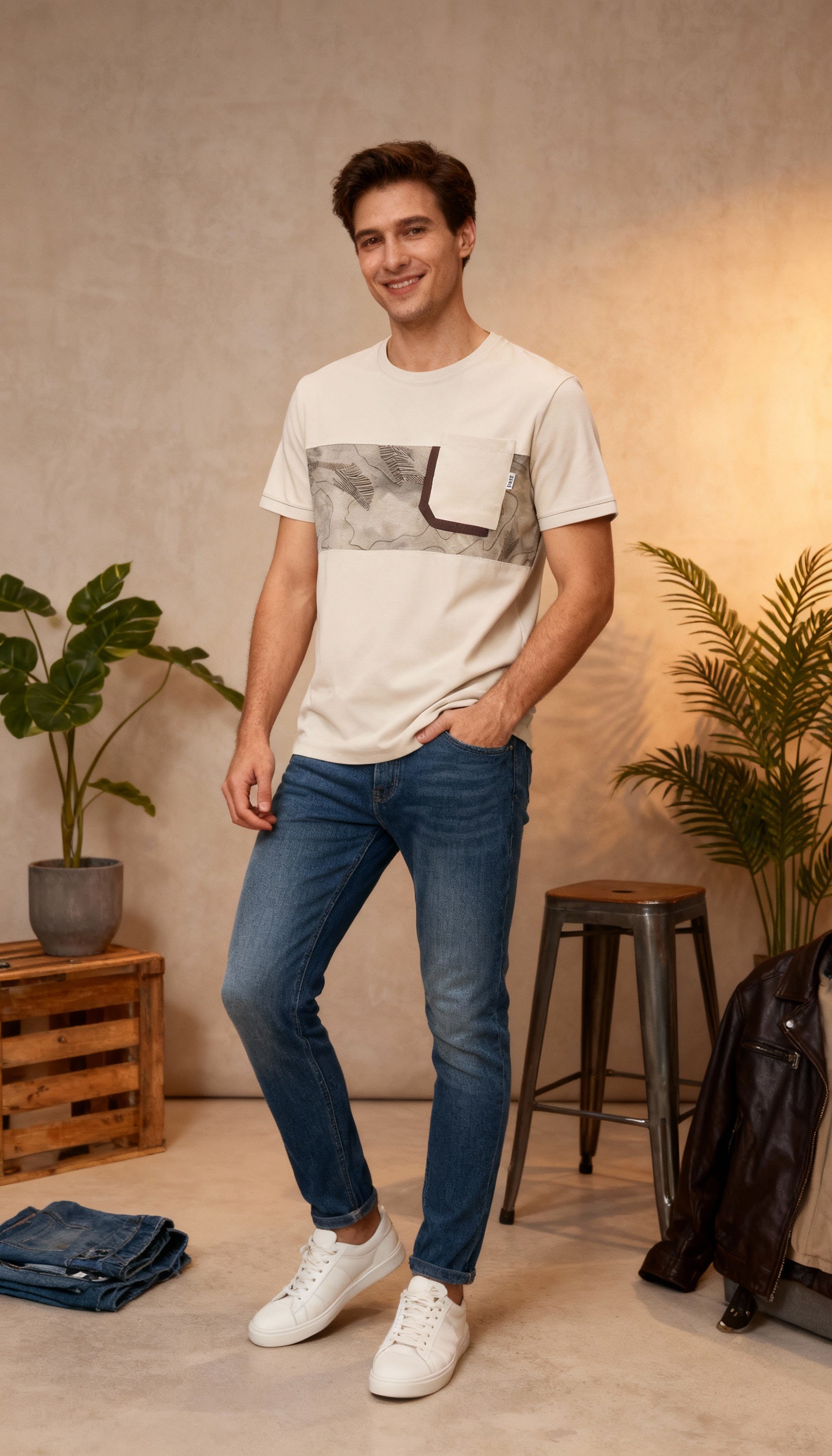 Self Printed Men's T-Shirt With Designed Pocket
