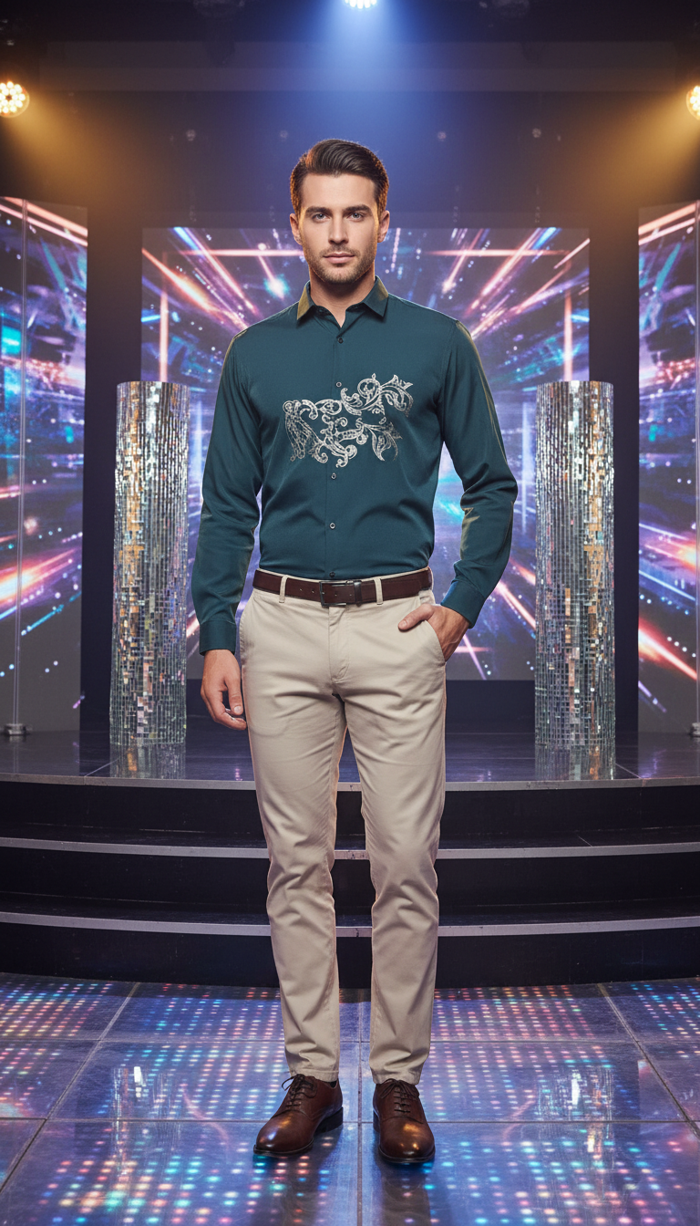 Self Design Premium Club Wear Sequin Men's Shirt