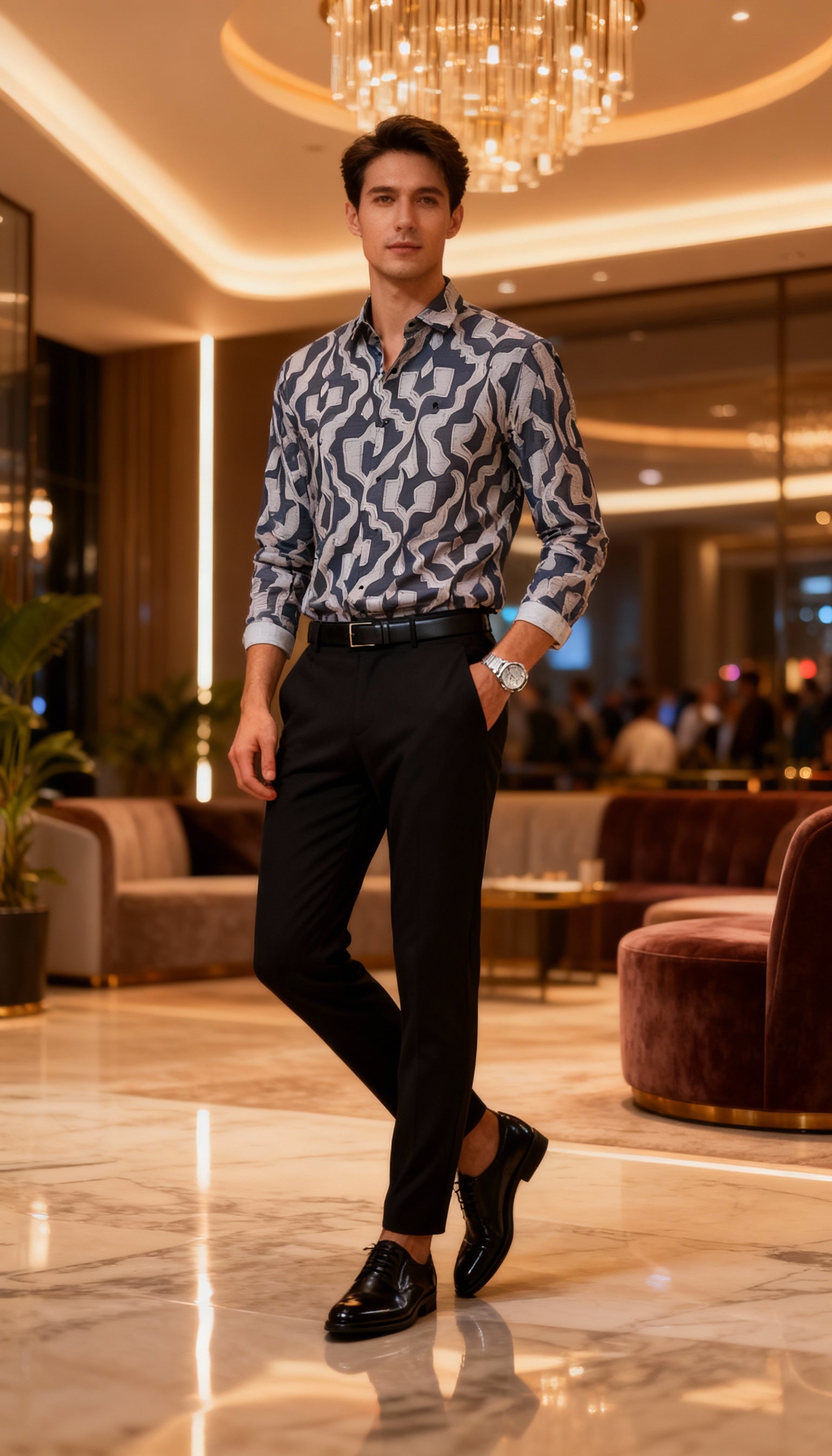 Self Printed Design Party Wear Men's Shirt