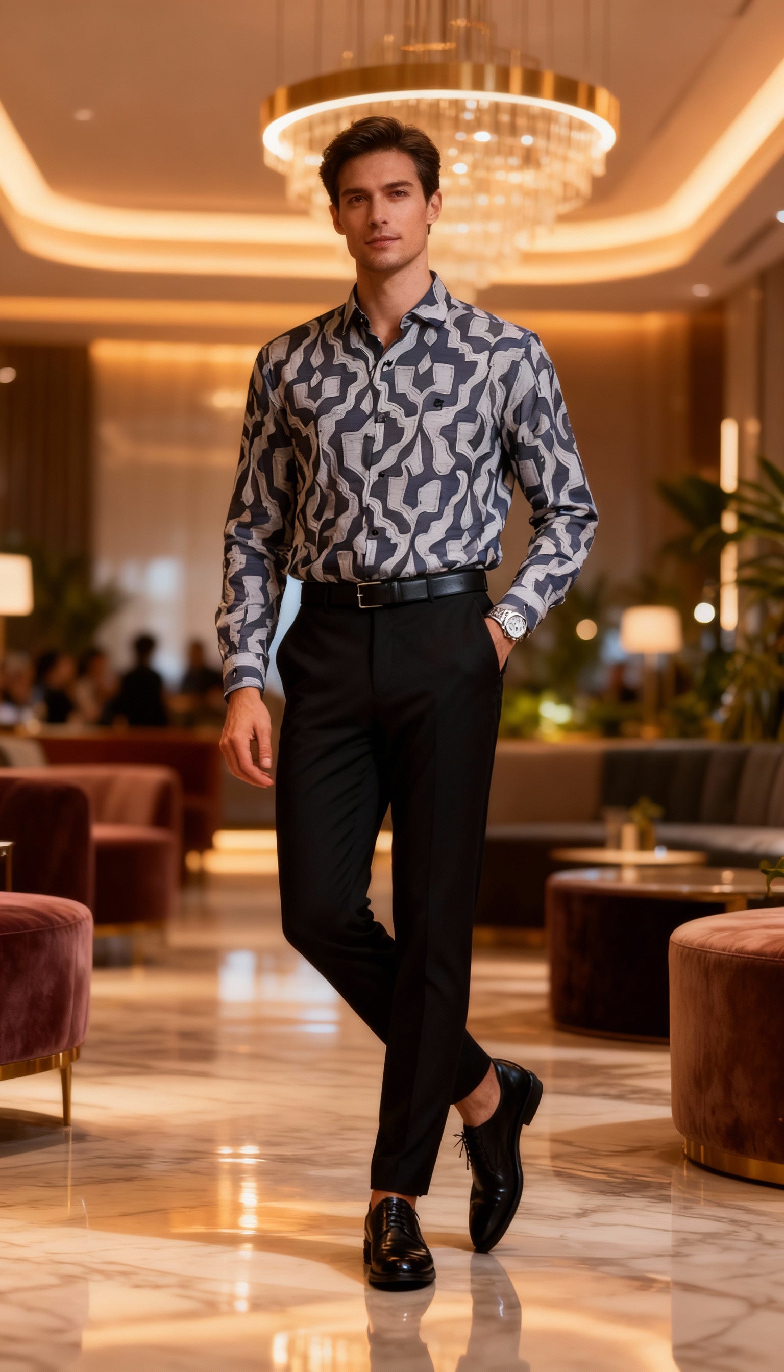 Self Printed Design Party Wear Men's Shirt