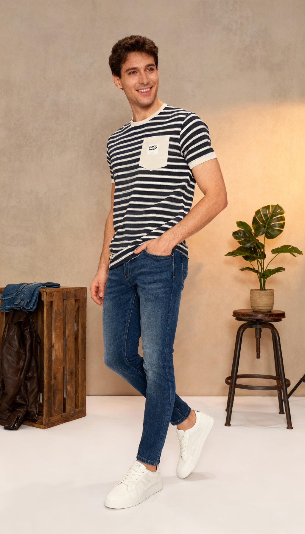 Stripe Men's T-Shirt With Designed Pocket