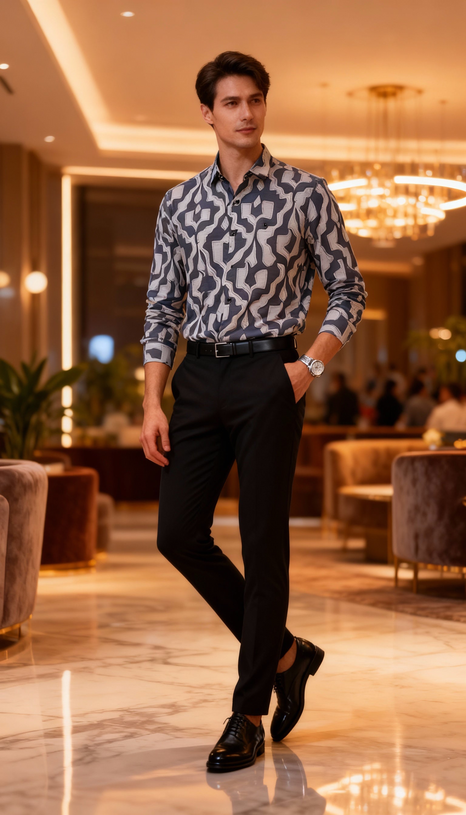 Self Printed Design Party Wear Men's Shirt