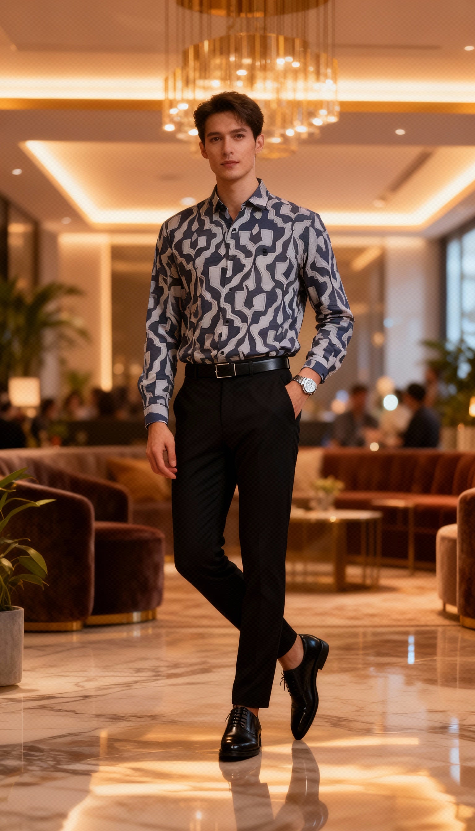 Self Printed Design Party Wear Men's Shirt