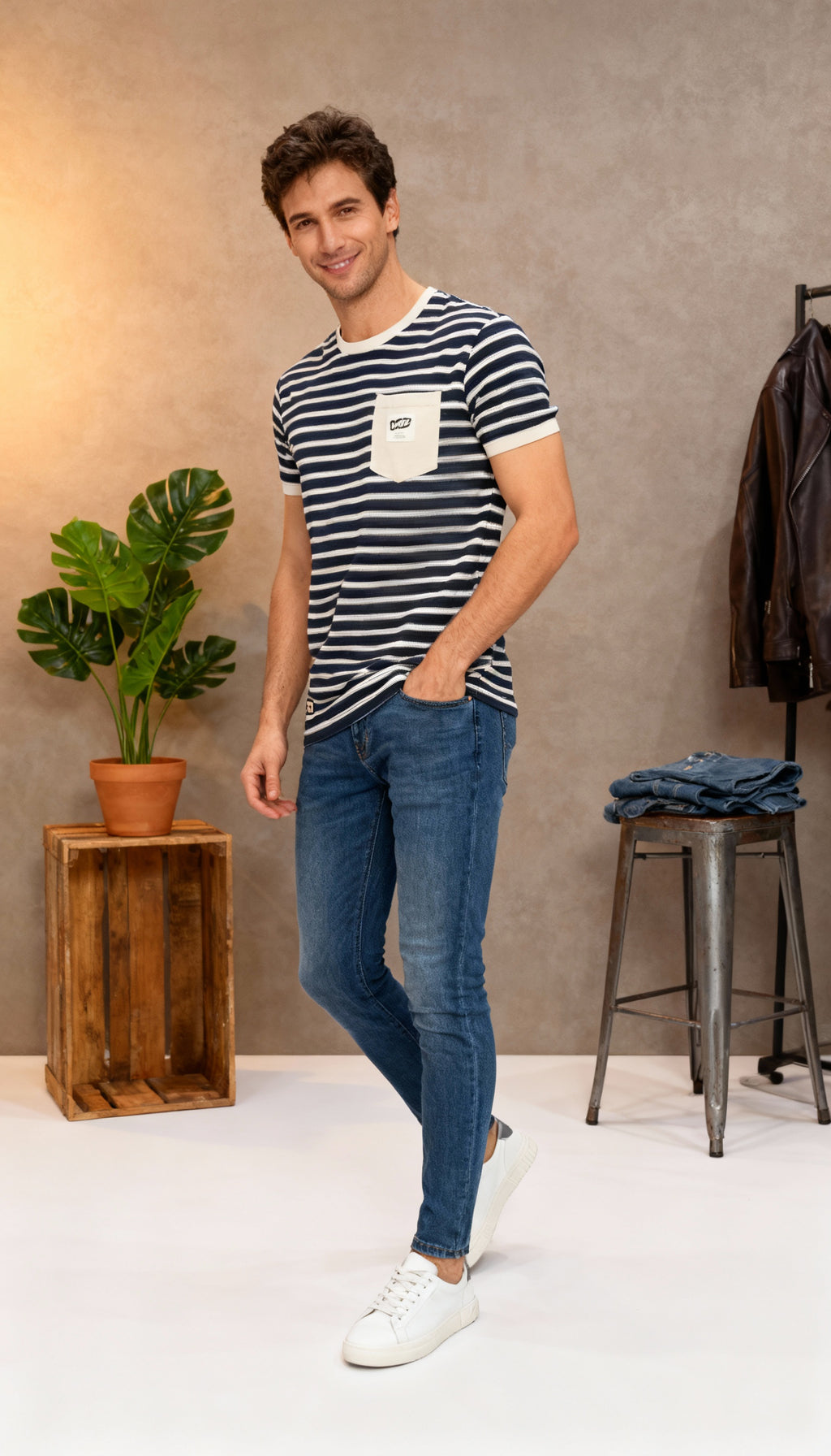 Stripe Men's T-Shirt With Designed Pocket