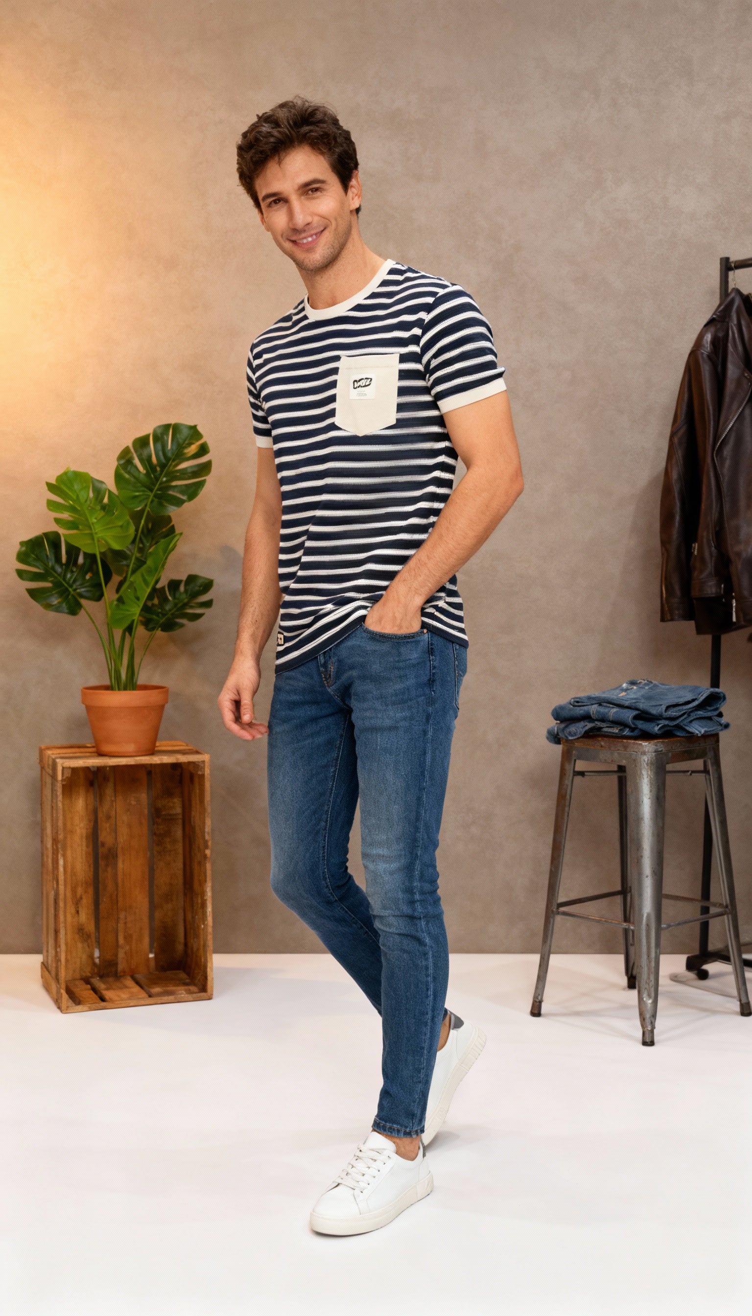 Stripe Men's T-Shirt With Designed Pocket