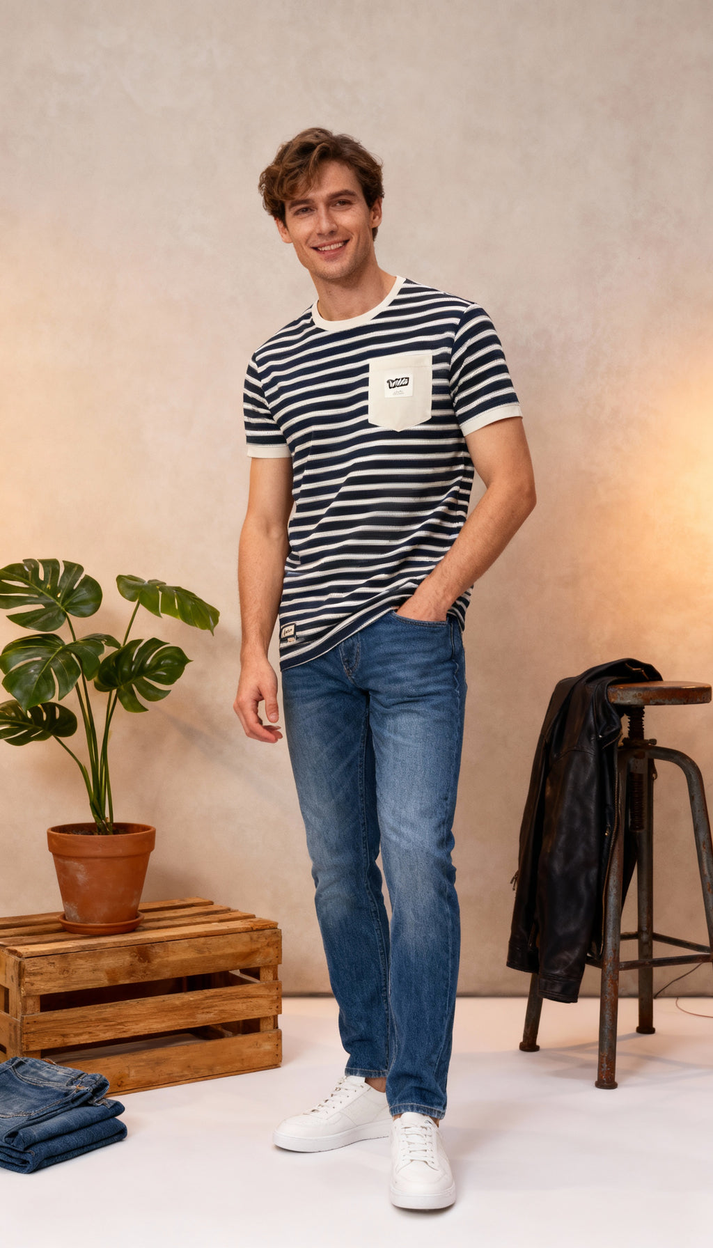 Stripe Men's T-Shirt With Designed Pocket