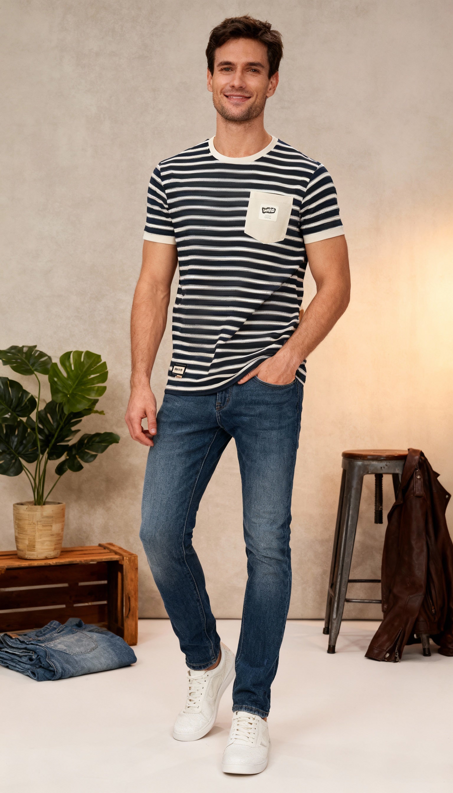 Stripe Men's T-Shirt With Designed Pocket