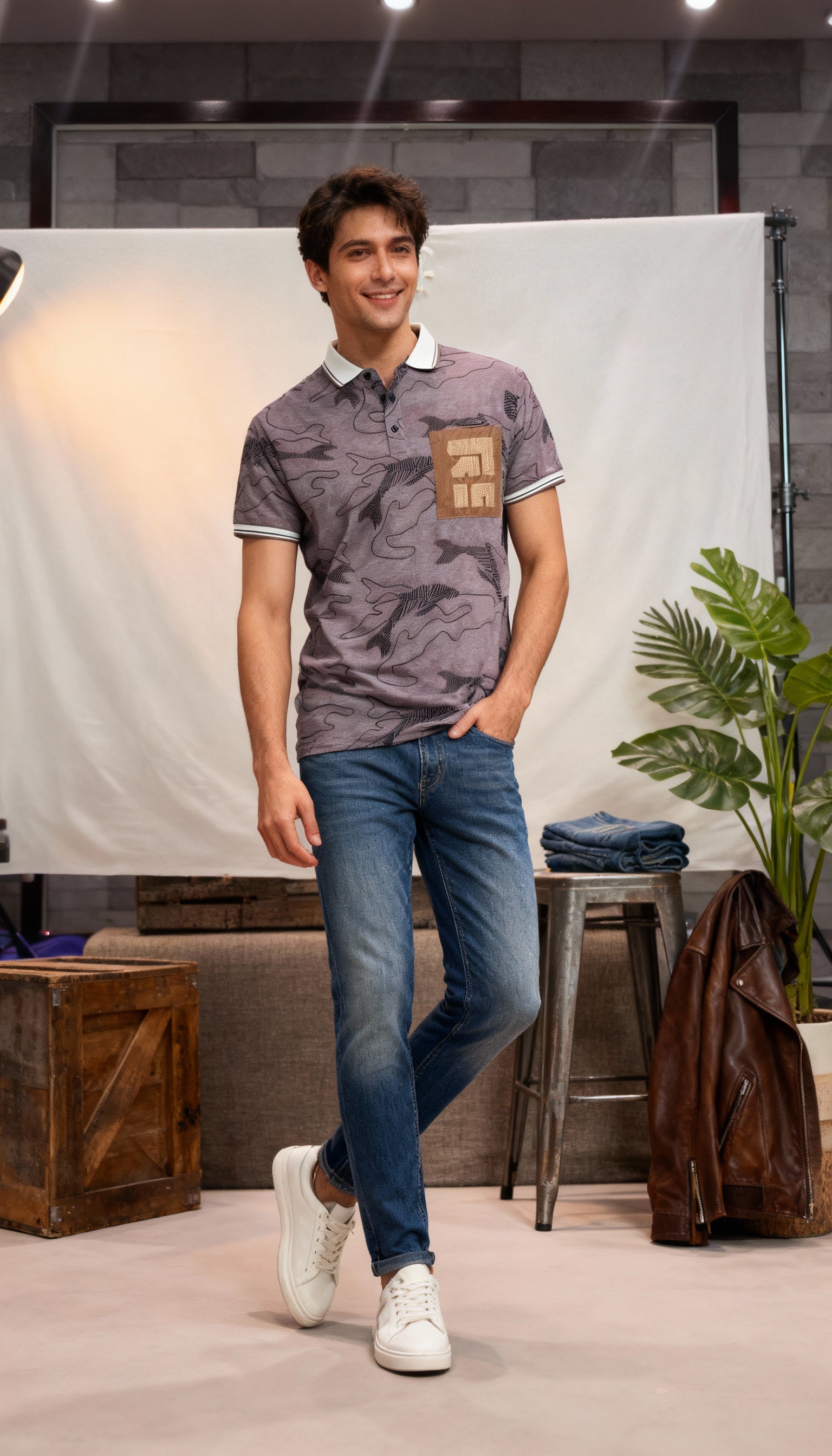 Self Printed Polo Men's T-Shirt With Designed Pocket