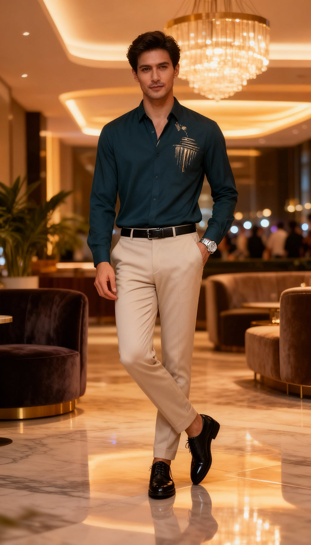 Self Design Premium Club Wear Sequin Men's Shirt