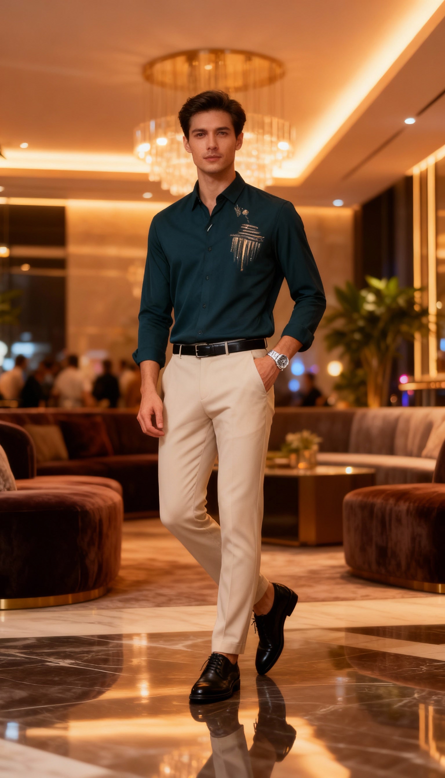 Self Design Premium Club Wear Sequin Men's Shirt