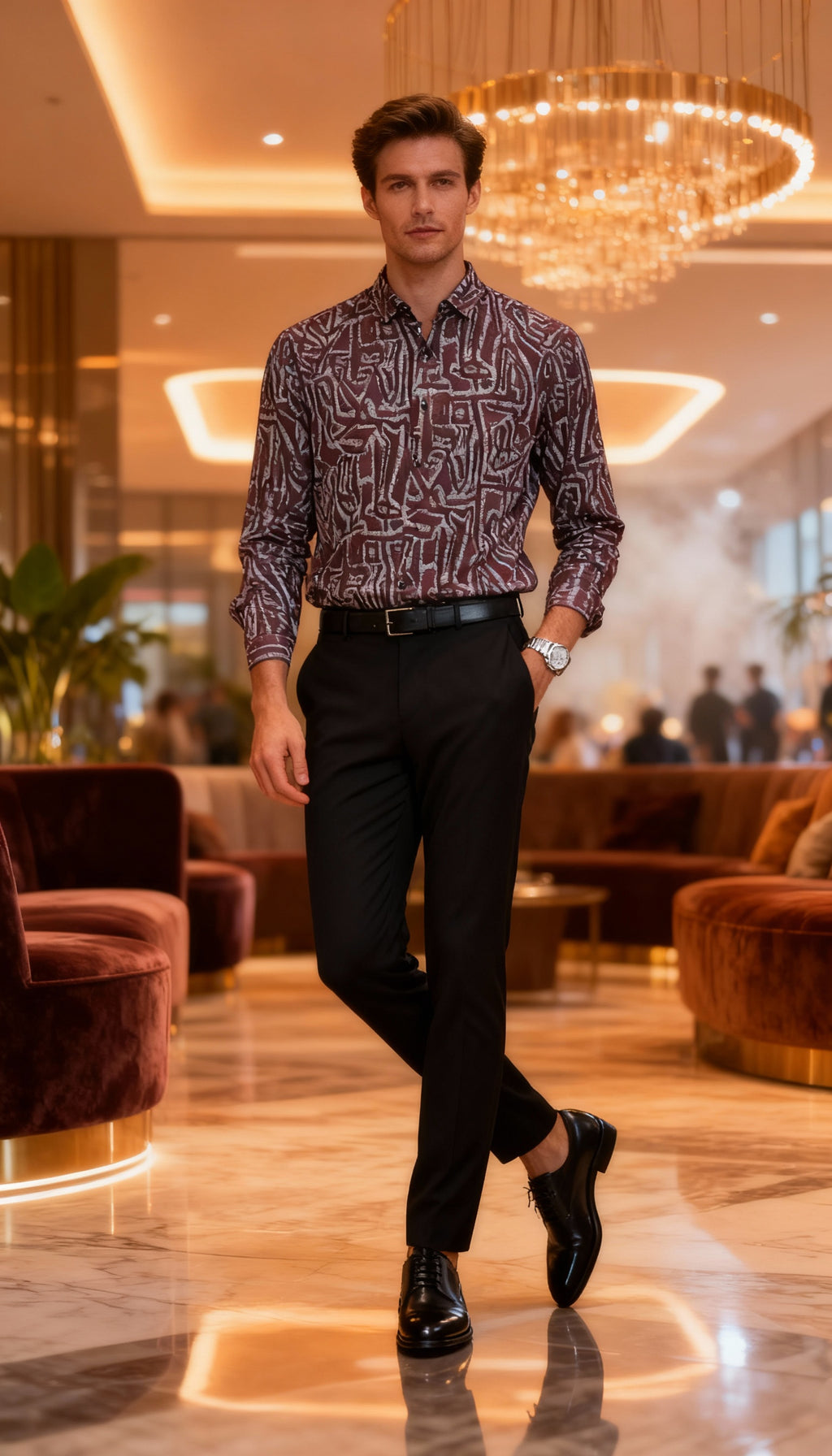 Self Printed Design Party Wear Men's Shirt