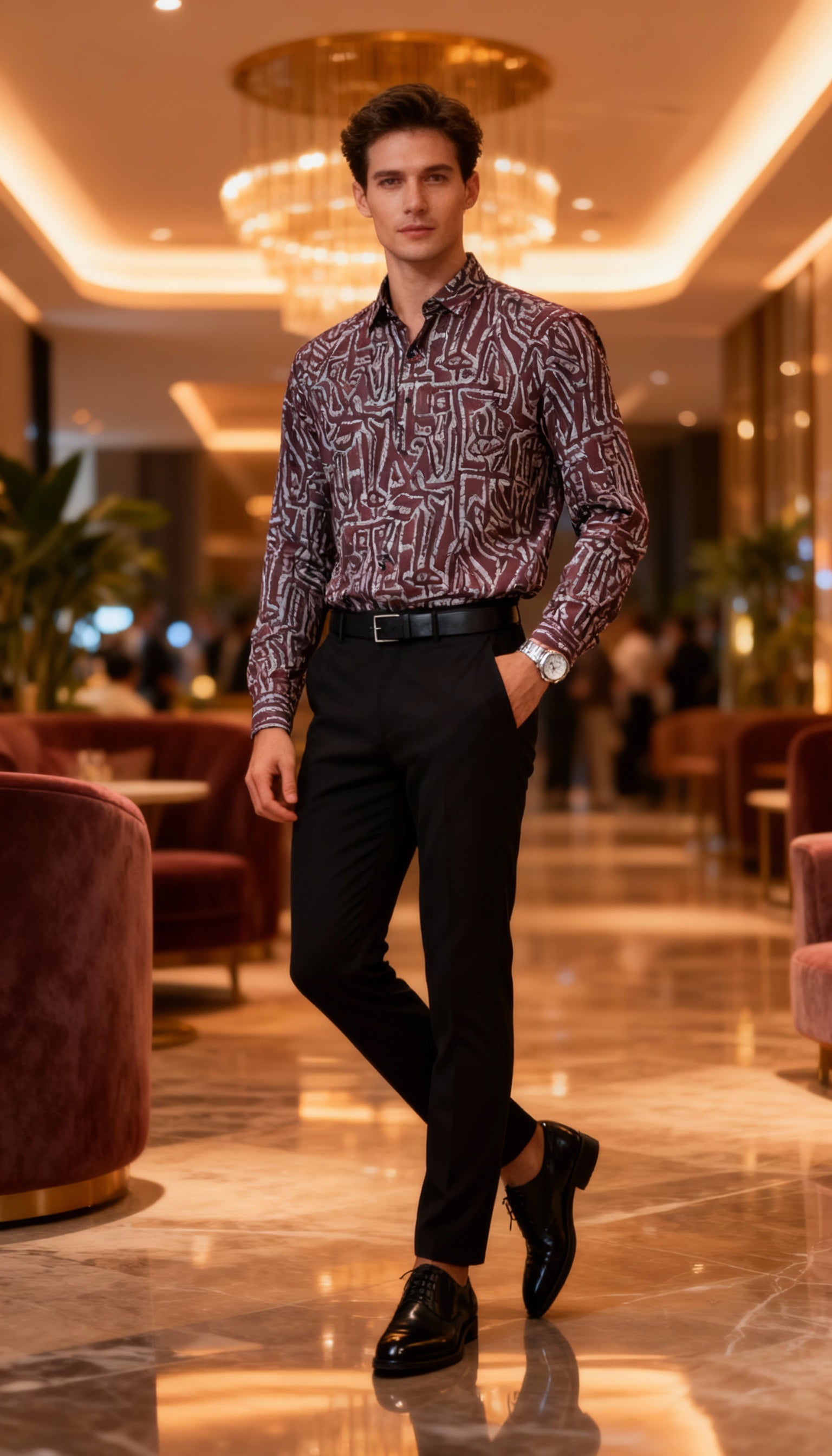 Self Printed Design Party Wear Men's Shirt