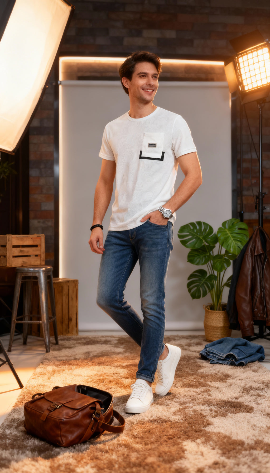 Self Printed Men's T-Shirt  With Designed Pocket