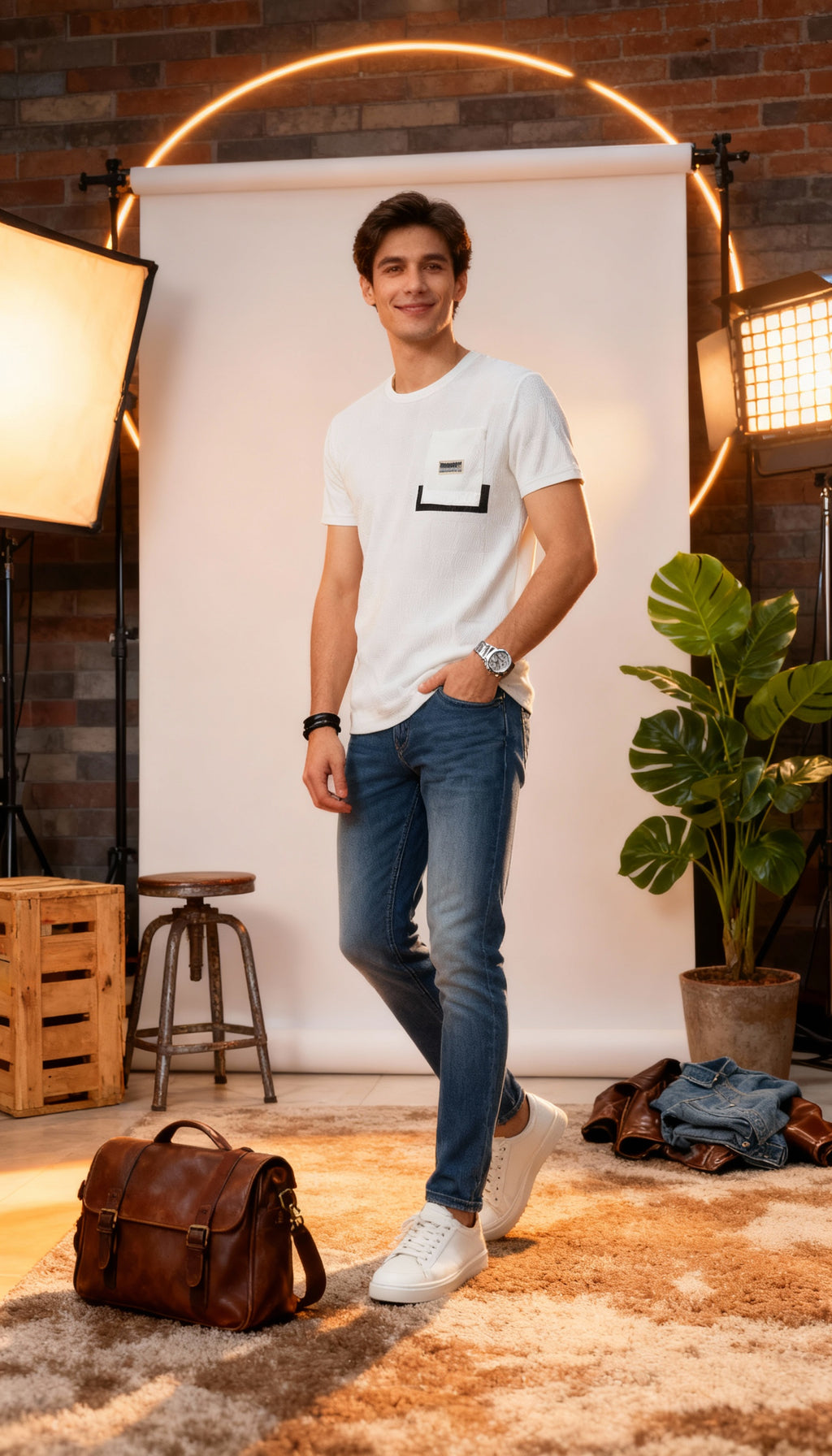 Self Printed Men's T-Shirt  With Designed Pocket