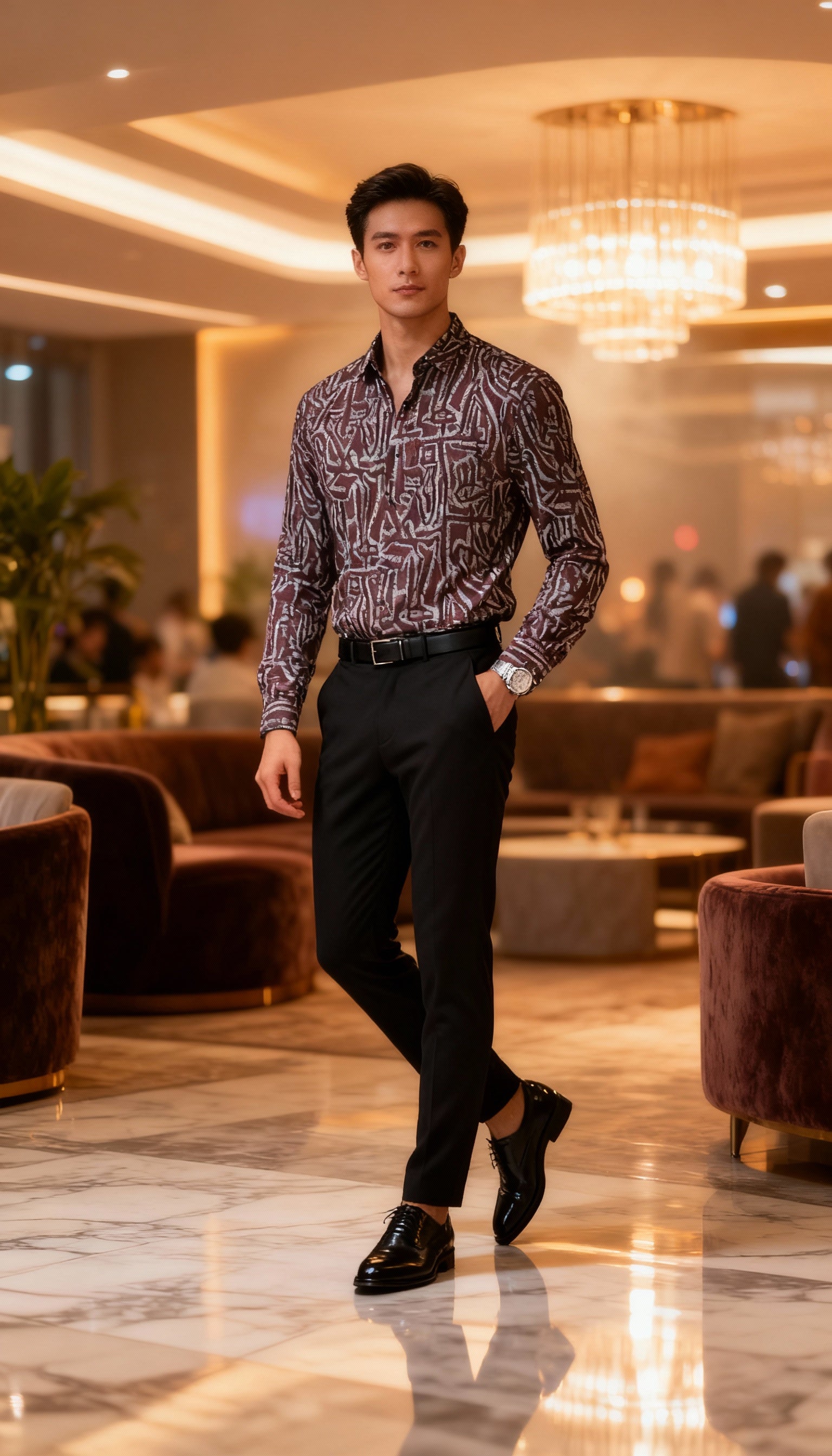 Self Printed Design Party Wear Men's Shirt