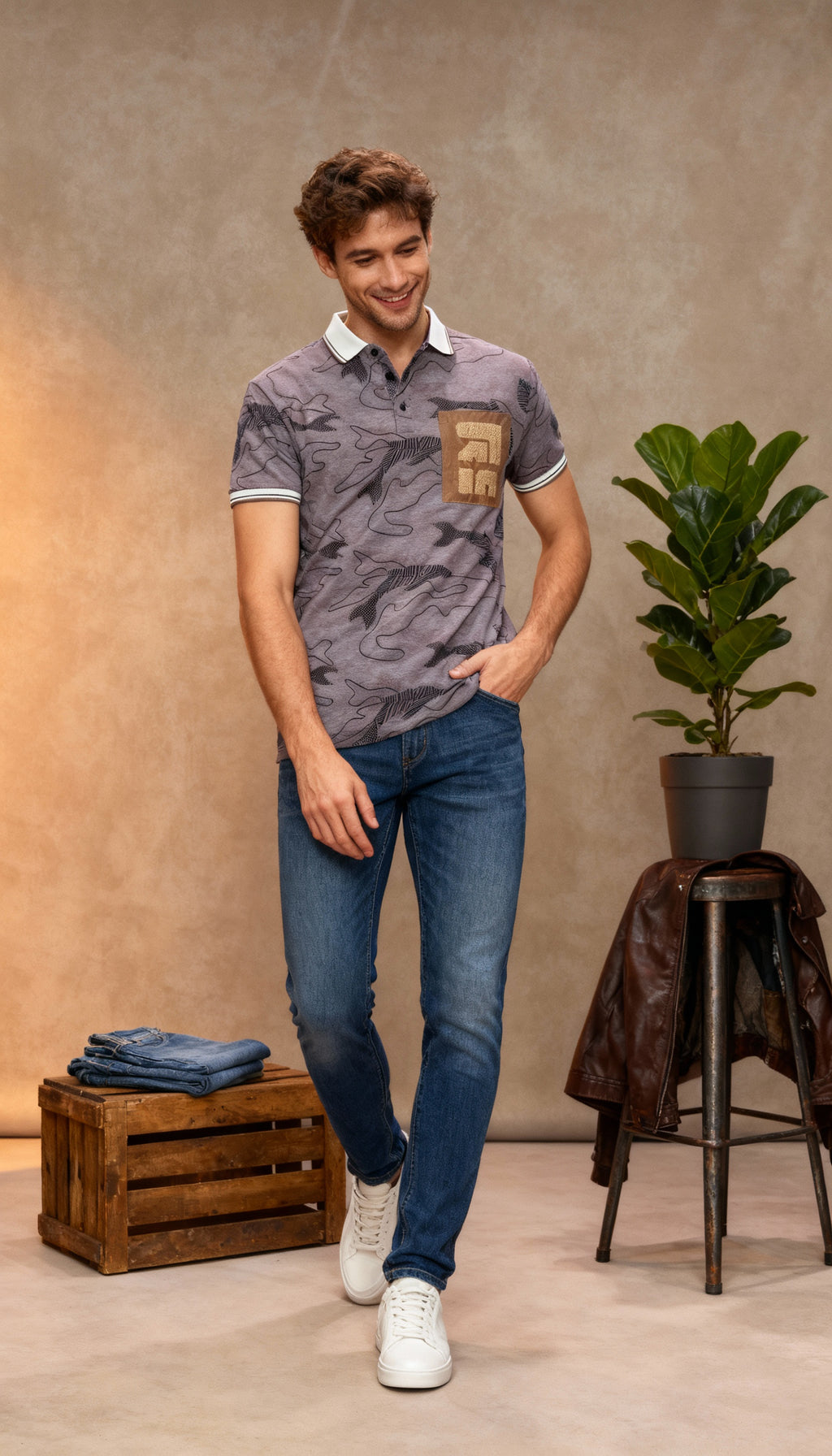 Self Printed Polo Men's T-Shirt With Designed Pocket