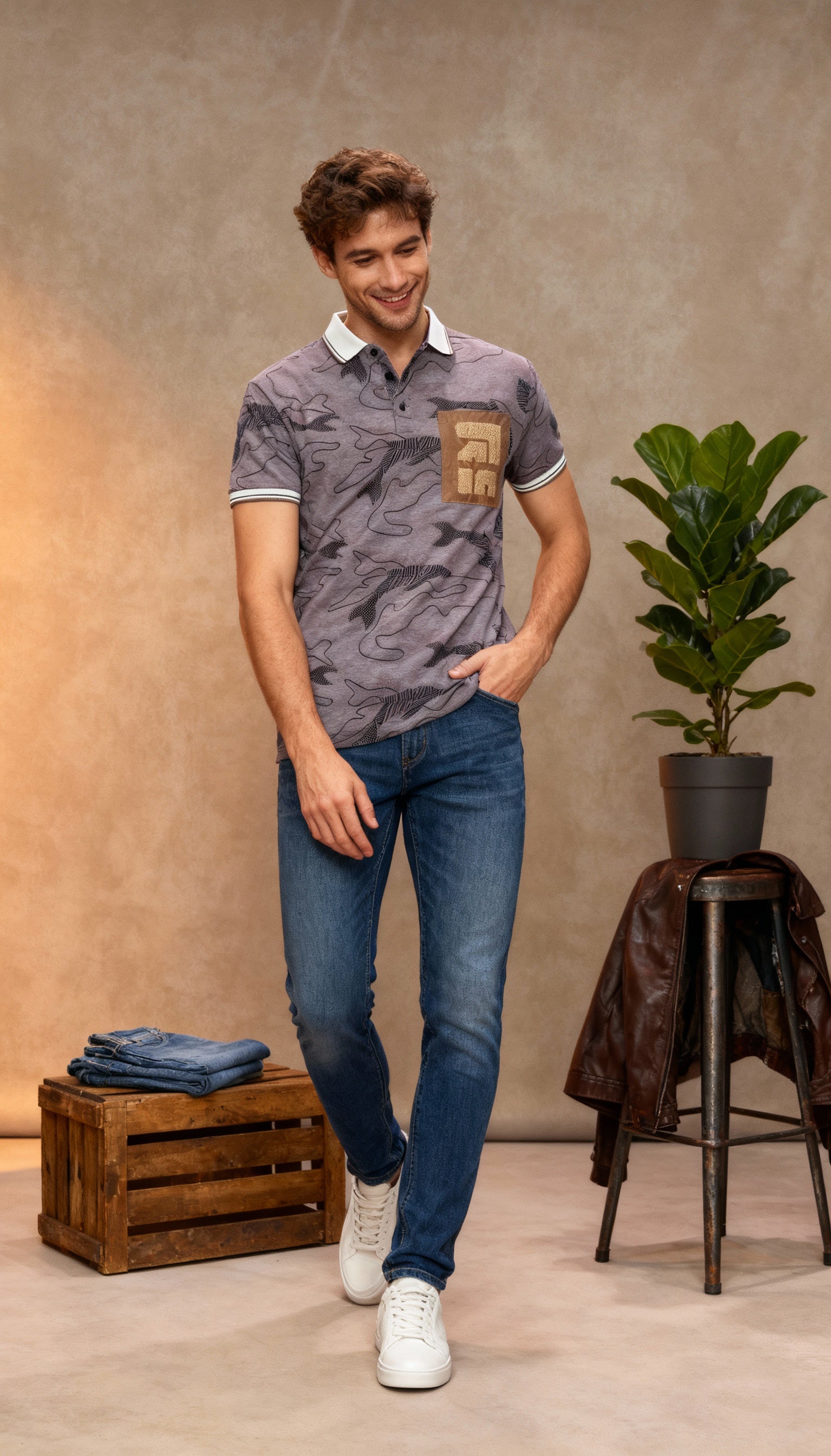 Self Printed Polo Men's T-Shirt With Designed Pocket