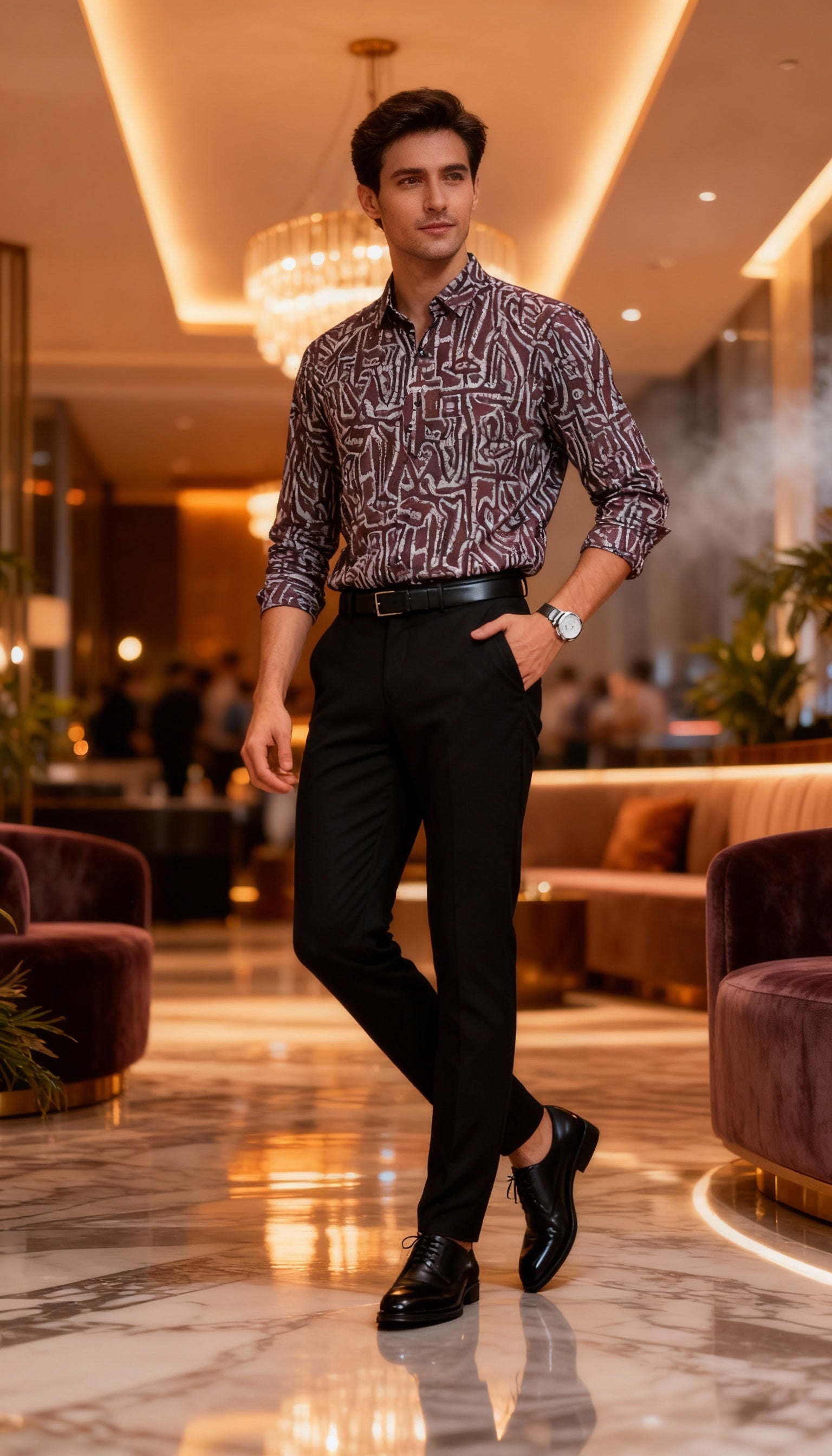 Self Printed Design Party Wear Men's Shirt