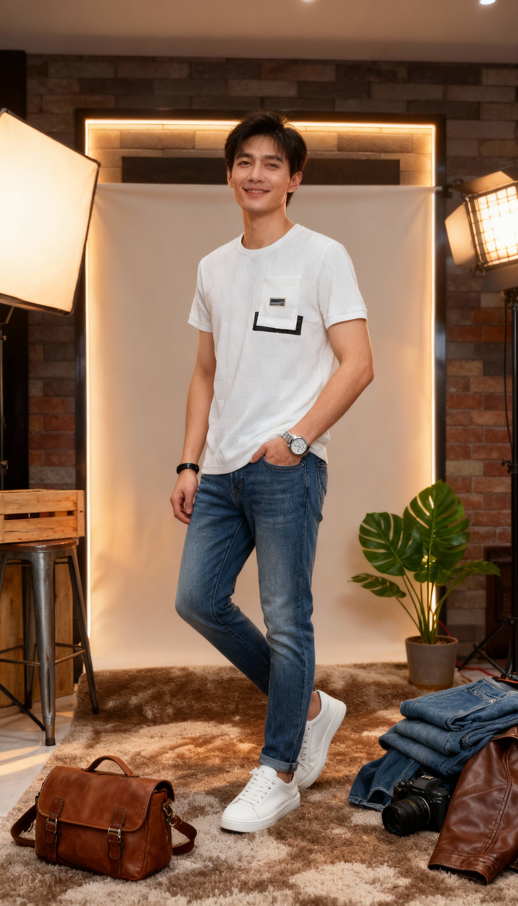 Self Printed Men's T-Shirt  With Designed Pocket