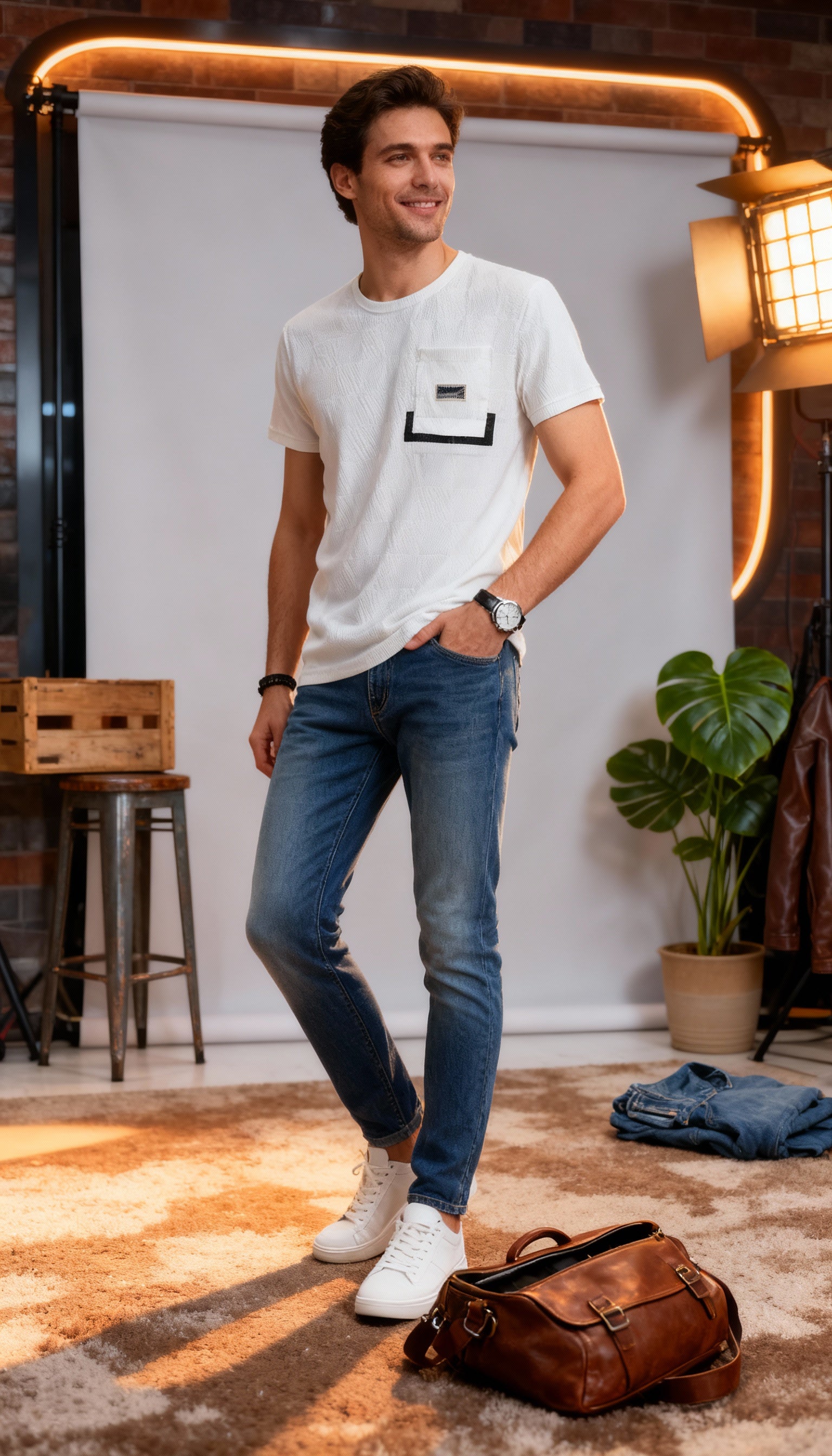 Self Printed Men's T-Shirt  With Designed Pocket