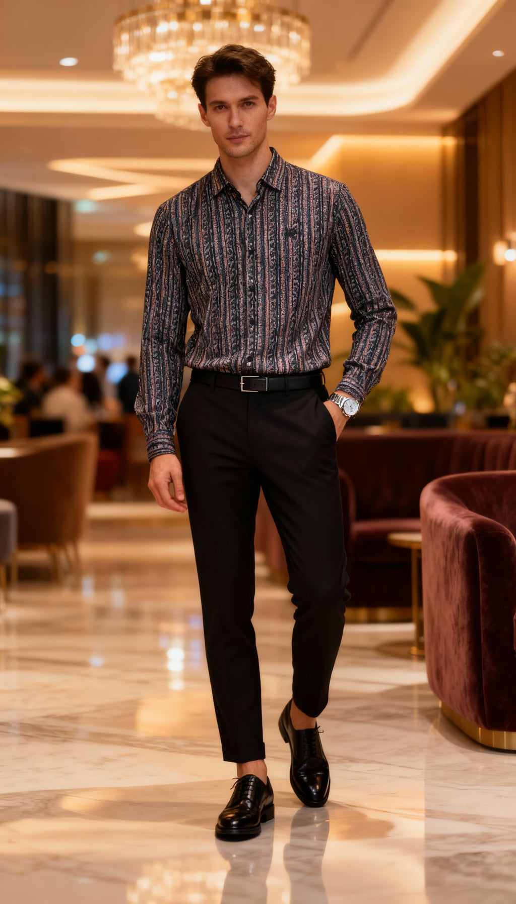 Self Printed Design Party Wear Men's Shirt