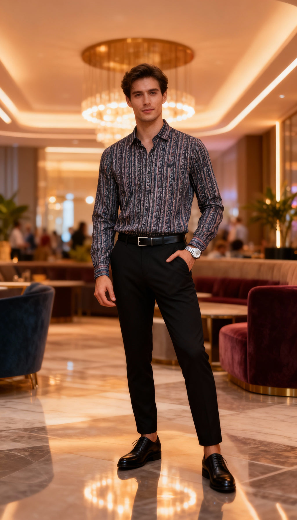 Self Printed Design Party Wear Men's Shirt