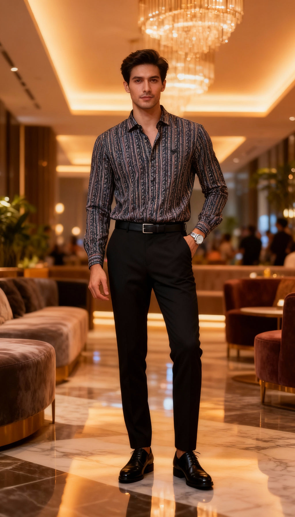 Self Printed Design Party Wear Men's Shirt