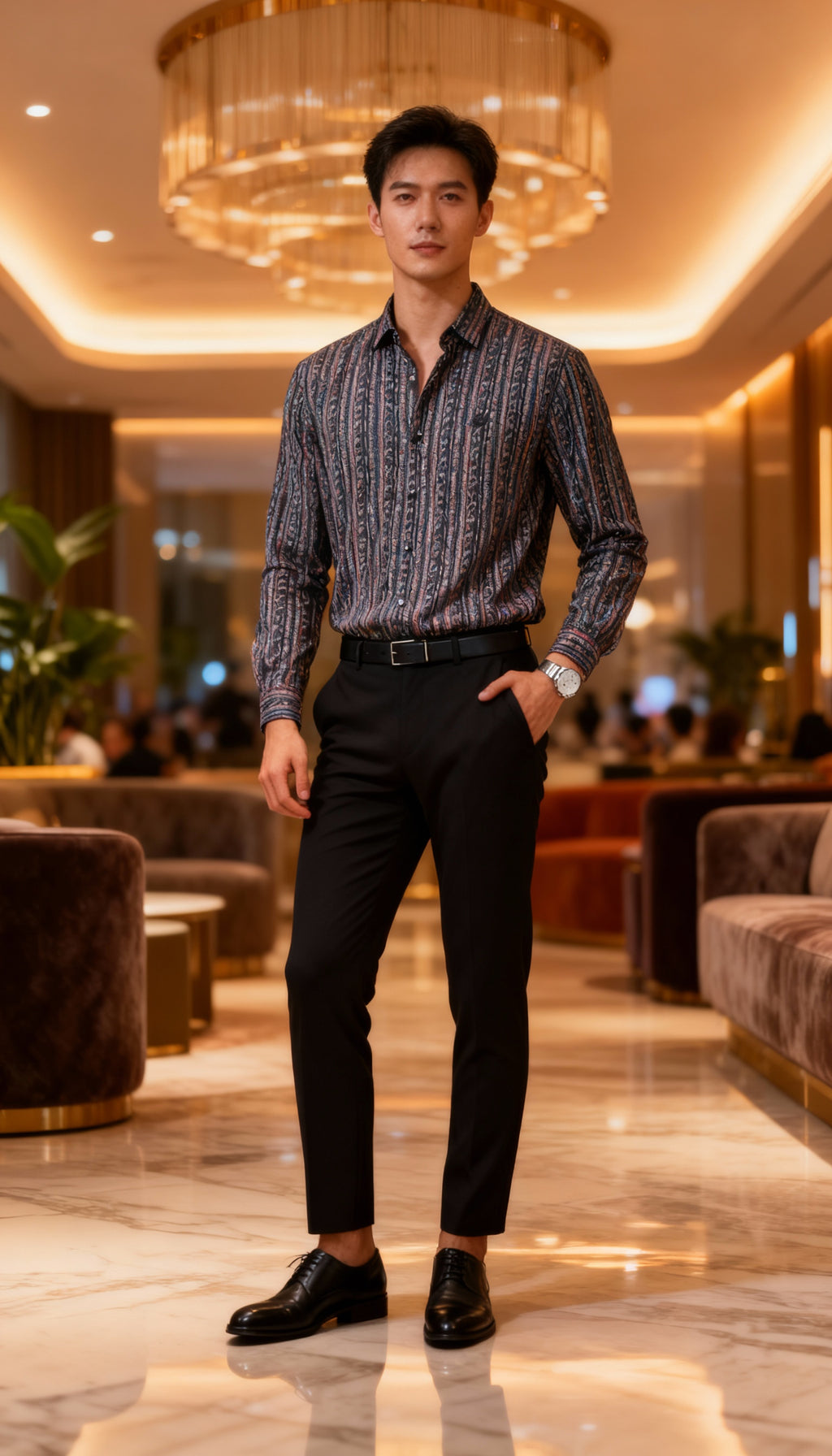 Self Printed Design Party Wear Men's Shirt