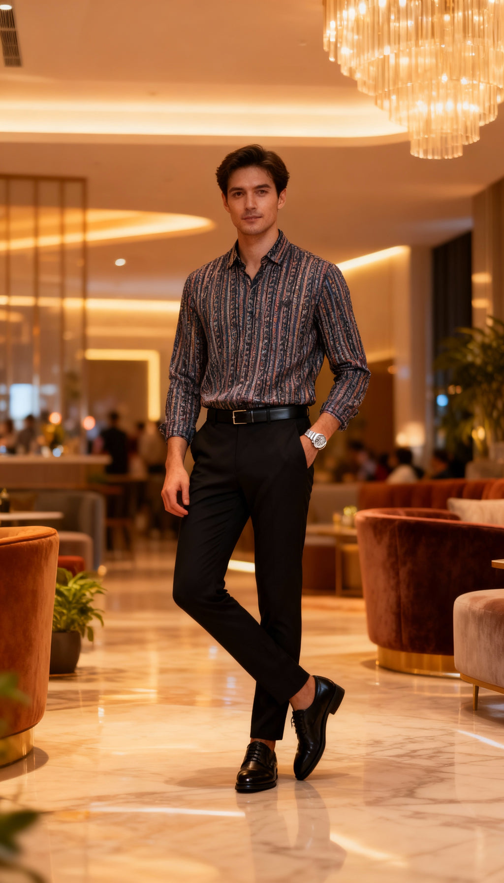 Self Printed Design Party Wear Men's Shirt