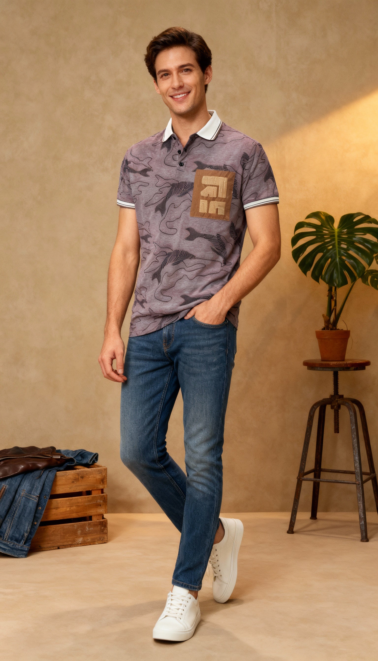 Self Printed Polo Men's T-Shirt With Designed Pocket