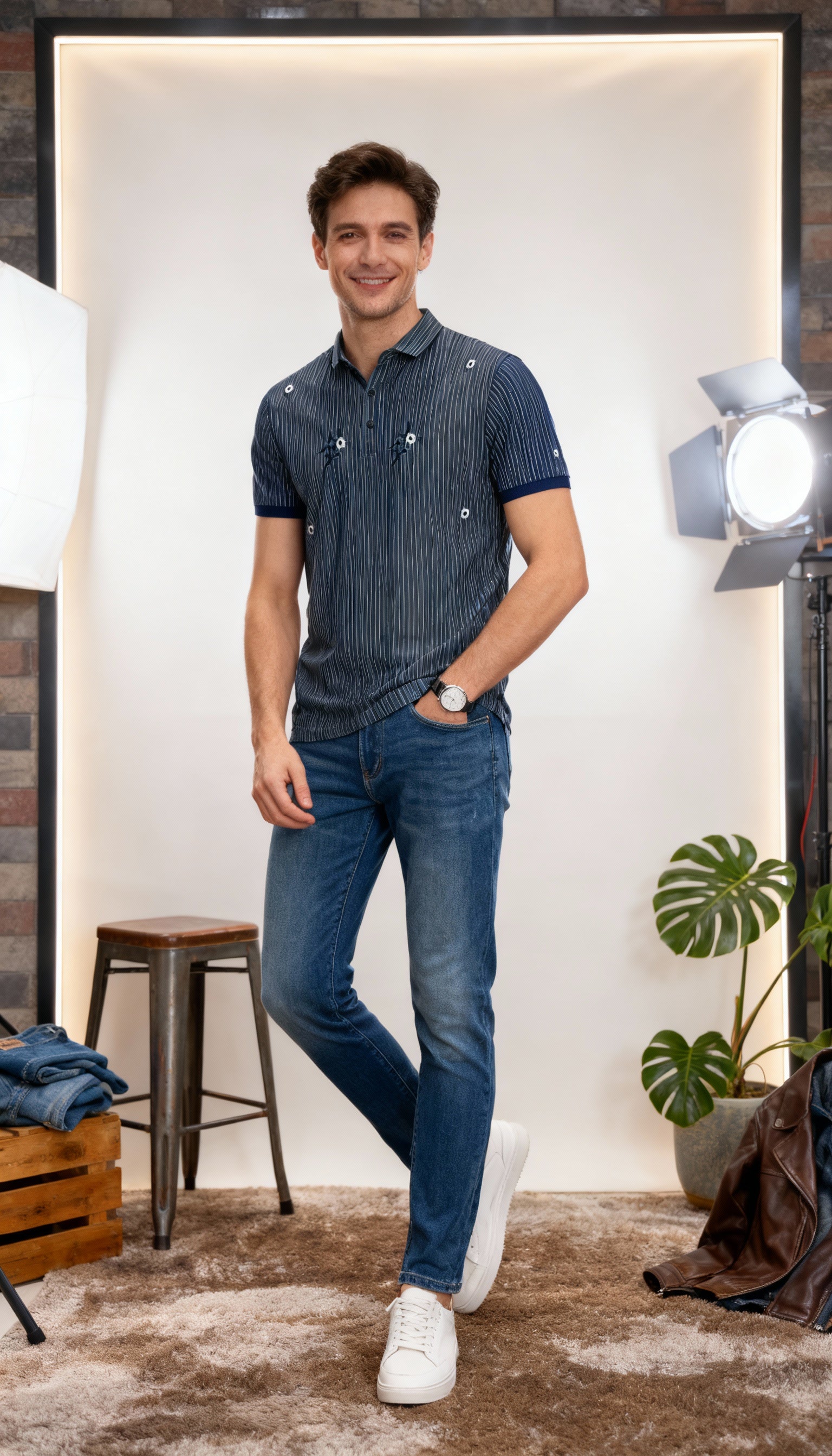 Self Printed Lining Men's Polo T-Shirt