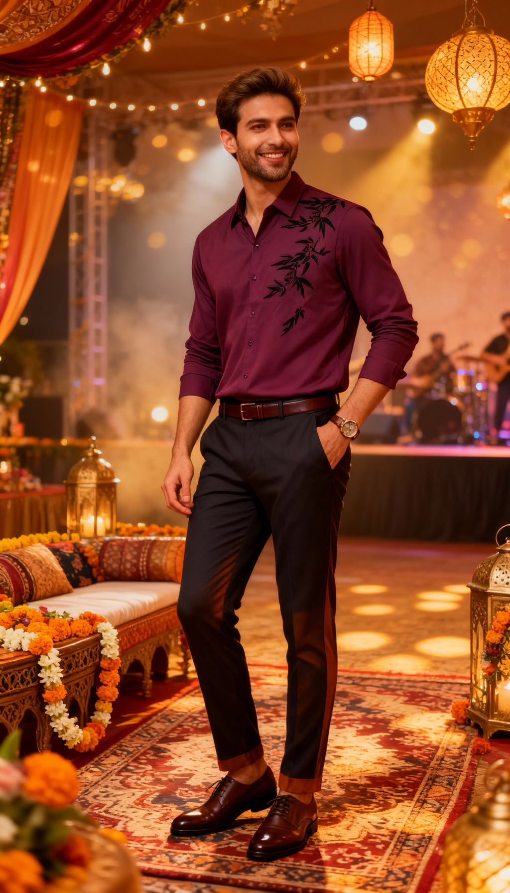 Self Design Premium Club Wear Sequin Men's Shirt
