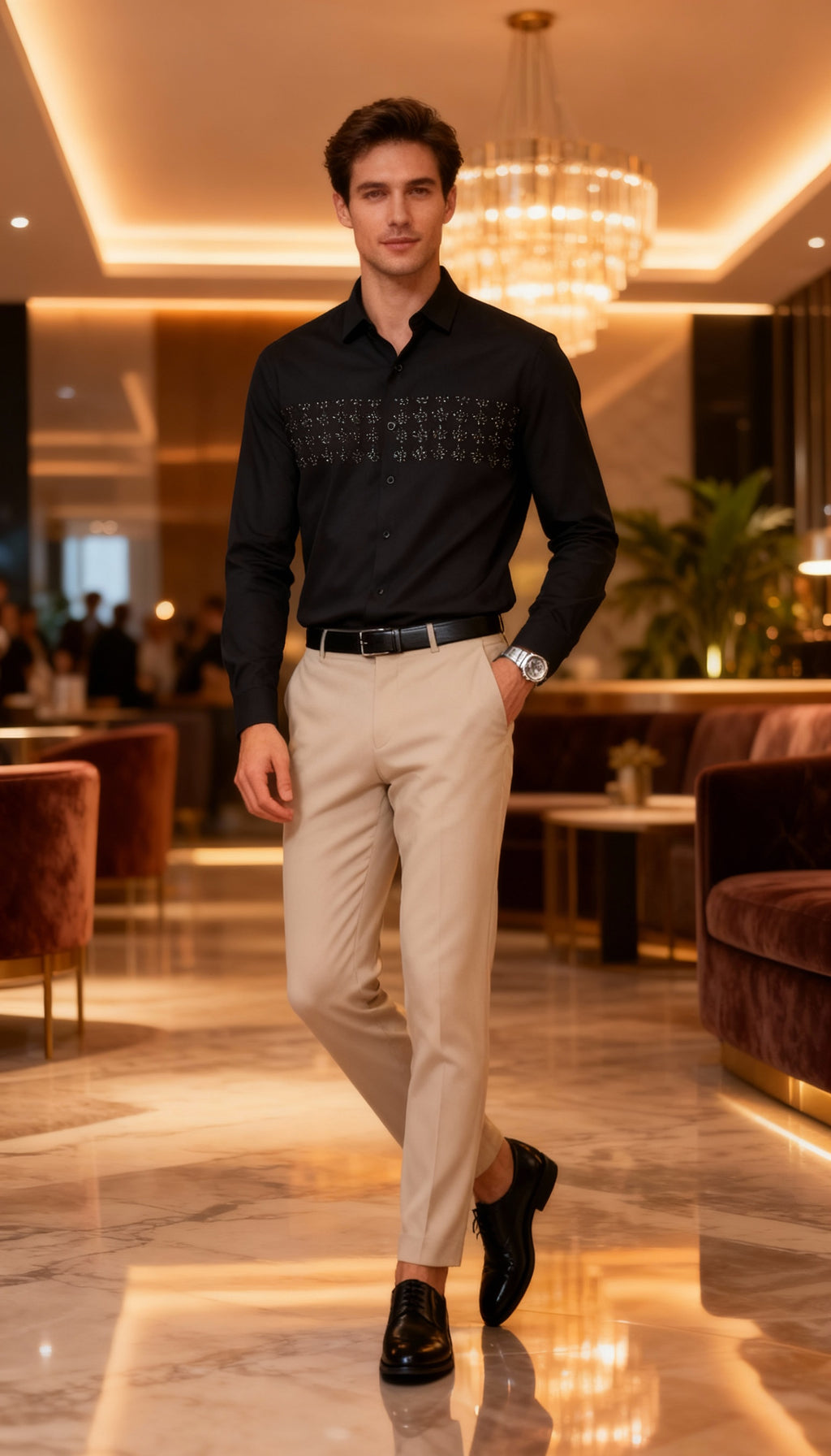 Self Design Premium Club Wear Sequin Men's Shirt