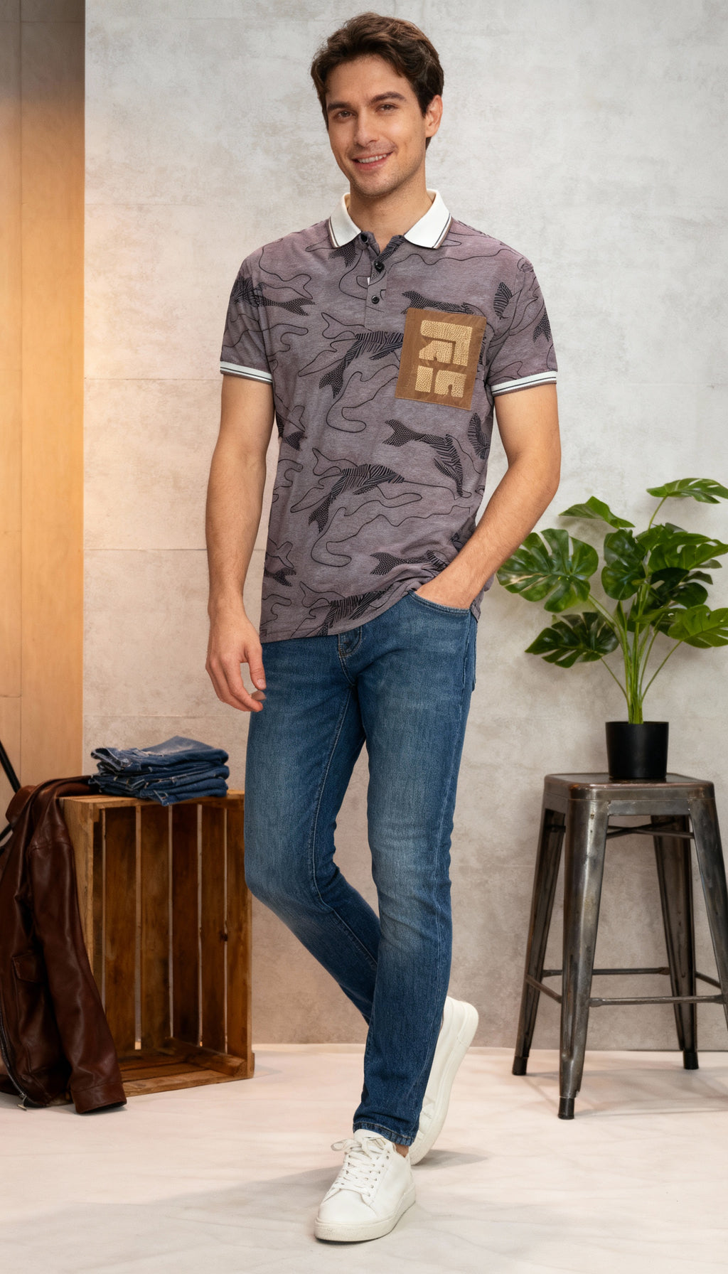 Self Printed Polo Men's T-Shirt With Designed Pocket